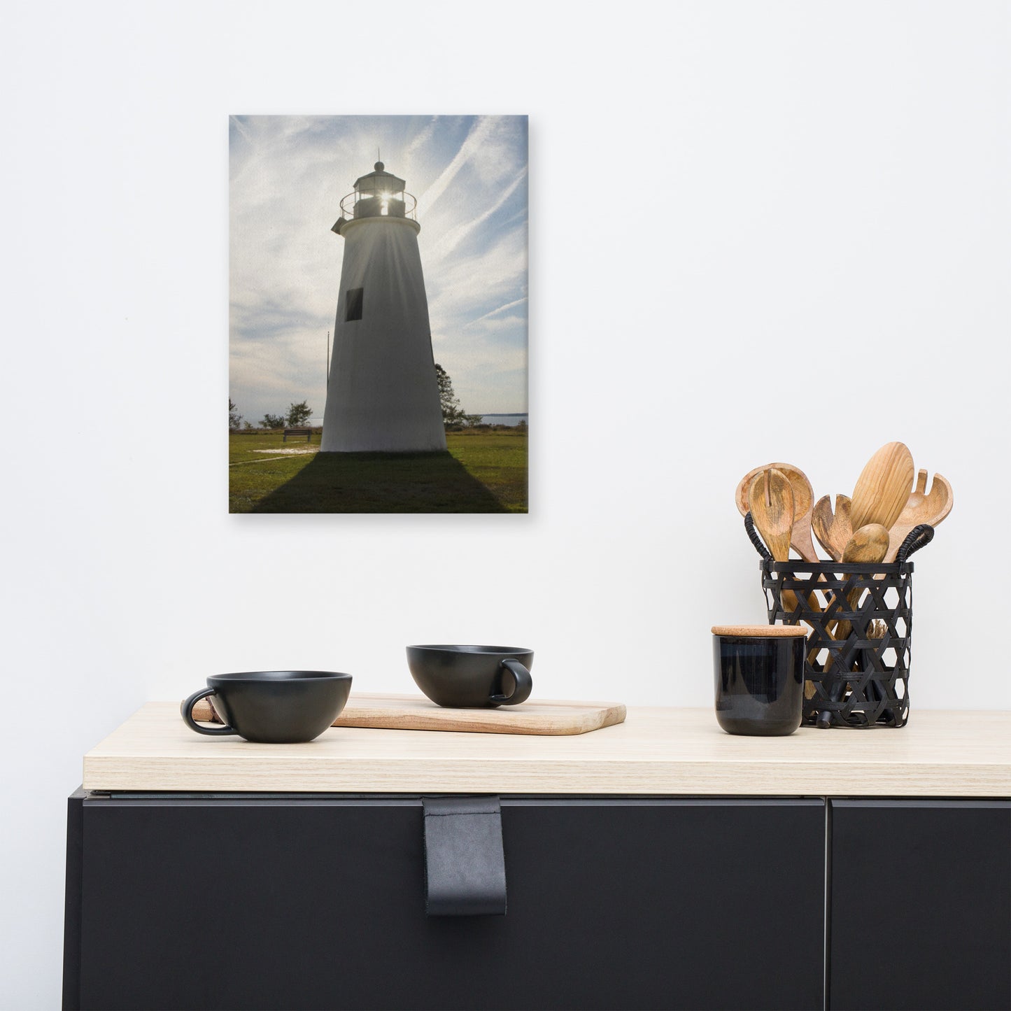 Turkey Point Lighthouse with Sun Flare Coastal Landscape Canvas Wall Art Prints