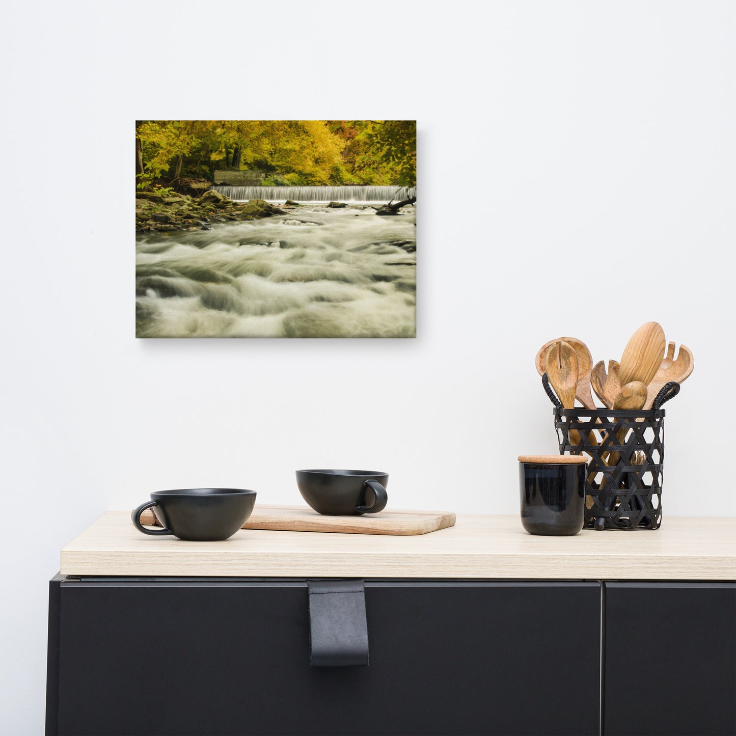 Waterfalls in the Autumn Foliage Rural Landscape Canvas Wall Art Prints