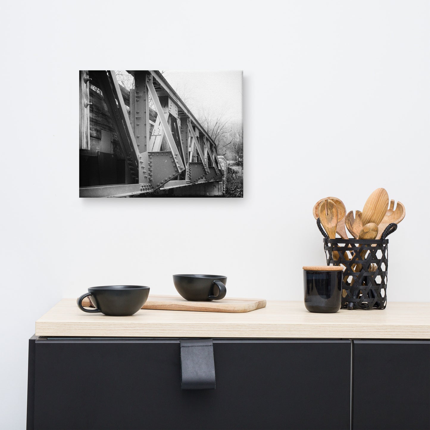White Clay Creek Bridge Black and White Rural Landscape Canvas Wall Art Prints
