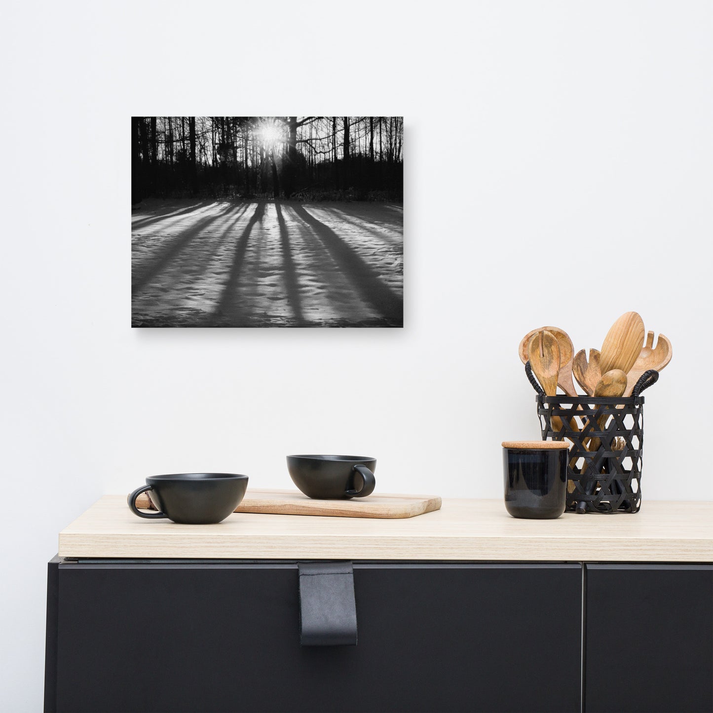 Winter Shadows Black and White Rural Landscape Canvas Wall Art Prints