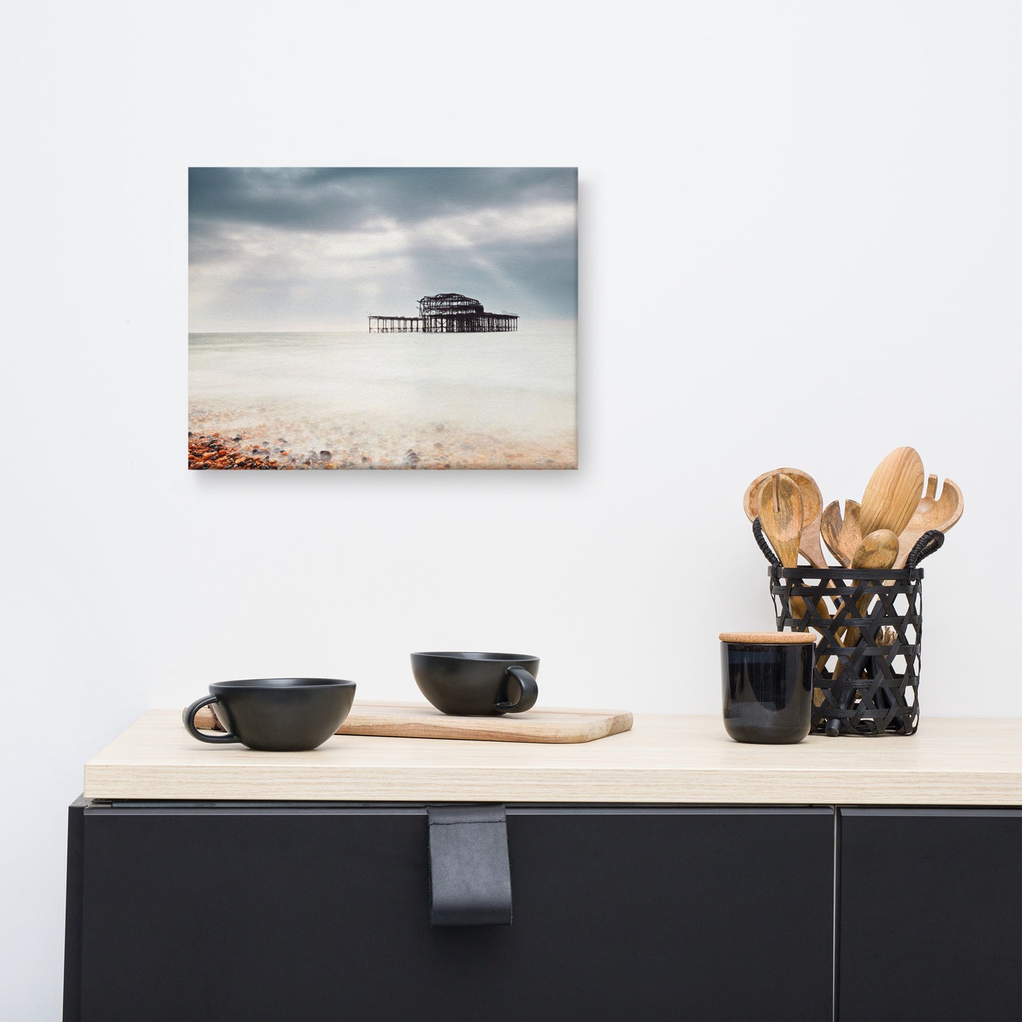 Seashore Canvas Wall Art: Abandoned West Pier Vintage Gentle Touch Effect - Beach / Seascape / Nature / Landscape Photo Canvas Wall Art Print - Wall Decor - Artwork