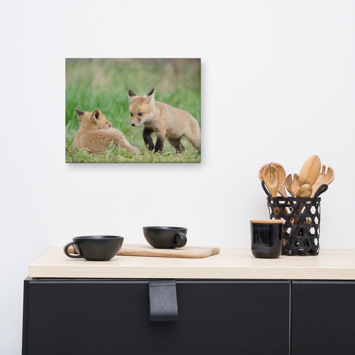 Farmhouse Dining Wall Decor: Fox Pups / Kits - Coming to Get You Animal / Wildlife Photograph Canvas Wall Art Print - Artwork - Wall Decor