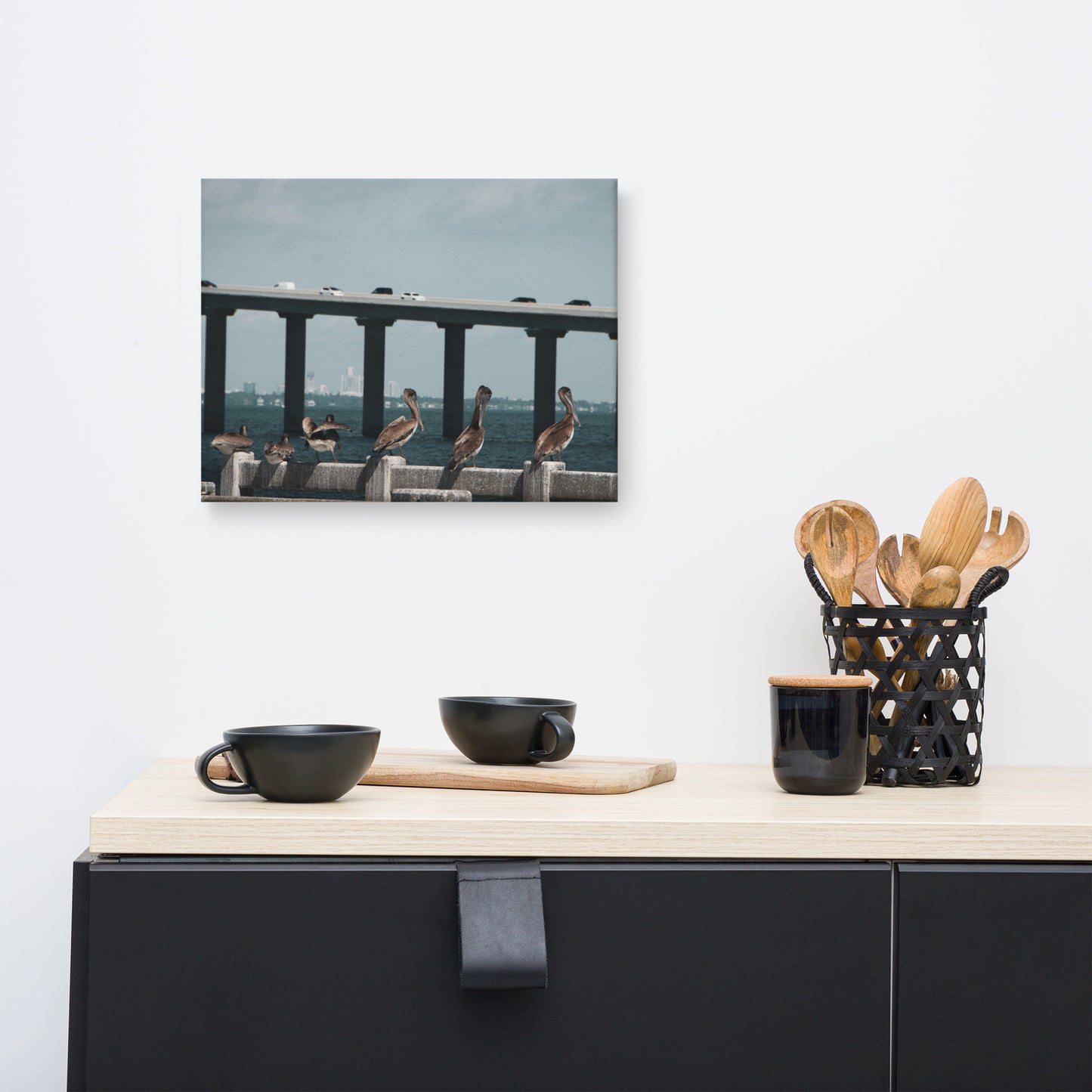 Skyway Bridge & Bob's Pelican Friends Wildlife Photo Canvas Wall Art Prints