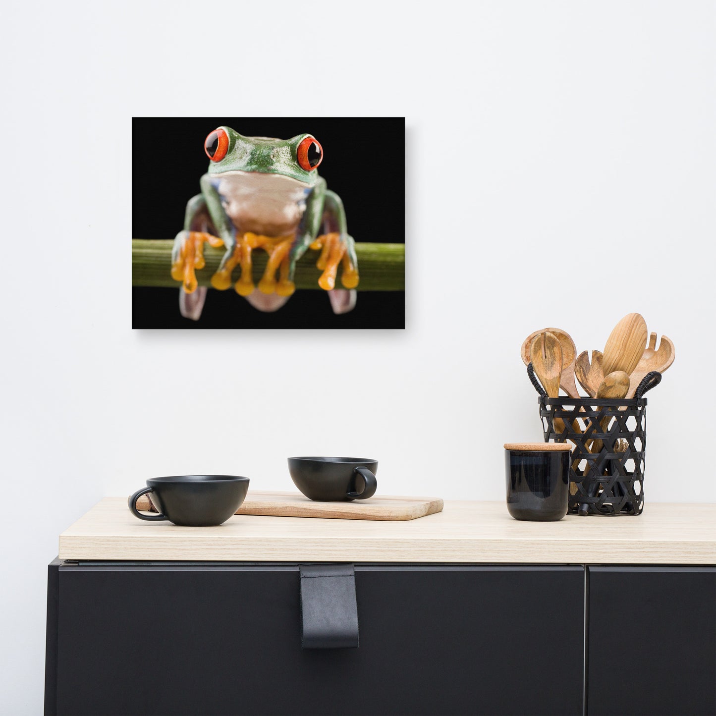 Red Eyed Tree Frog Sitting on Branch Animal Wildlife Nature Photo Canvas Wall Art Print