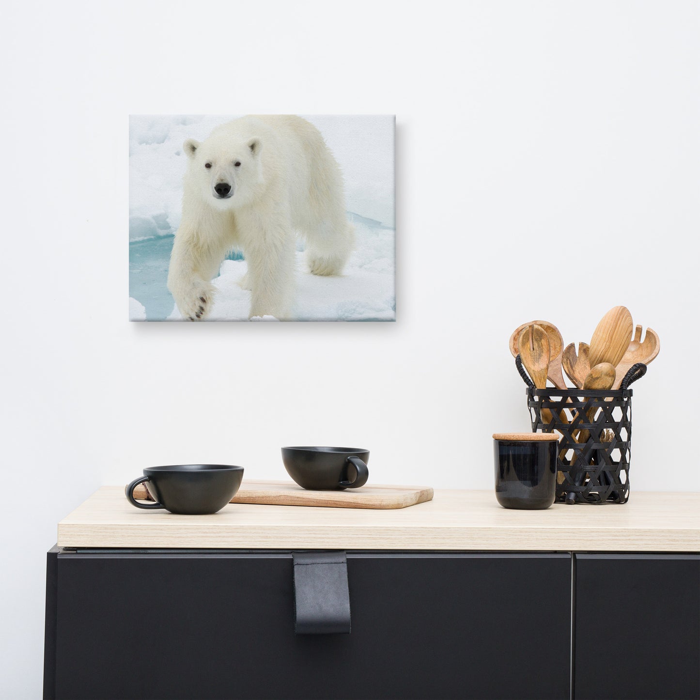 Giant White Polar Bear Walking On Icy Lake Animal Wildlife Photograph Canvas Wall Art Prints