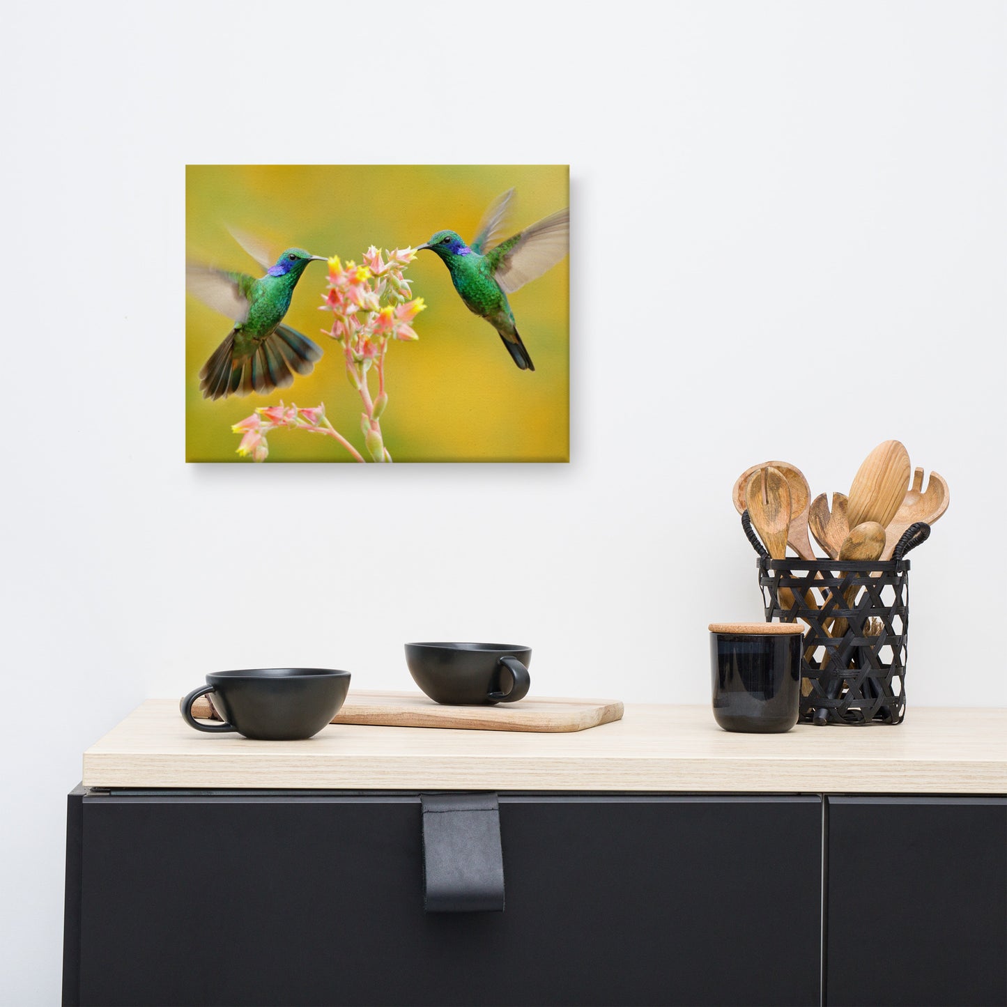 Hummingbirds with Little Pink Flowers Animal / Wildlife Floral Photo Canvas Wall Art Prints