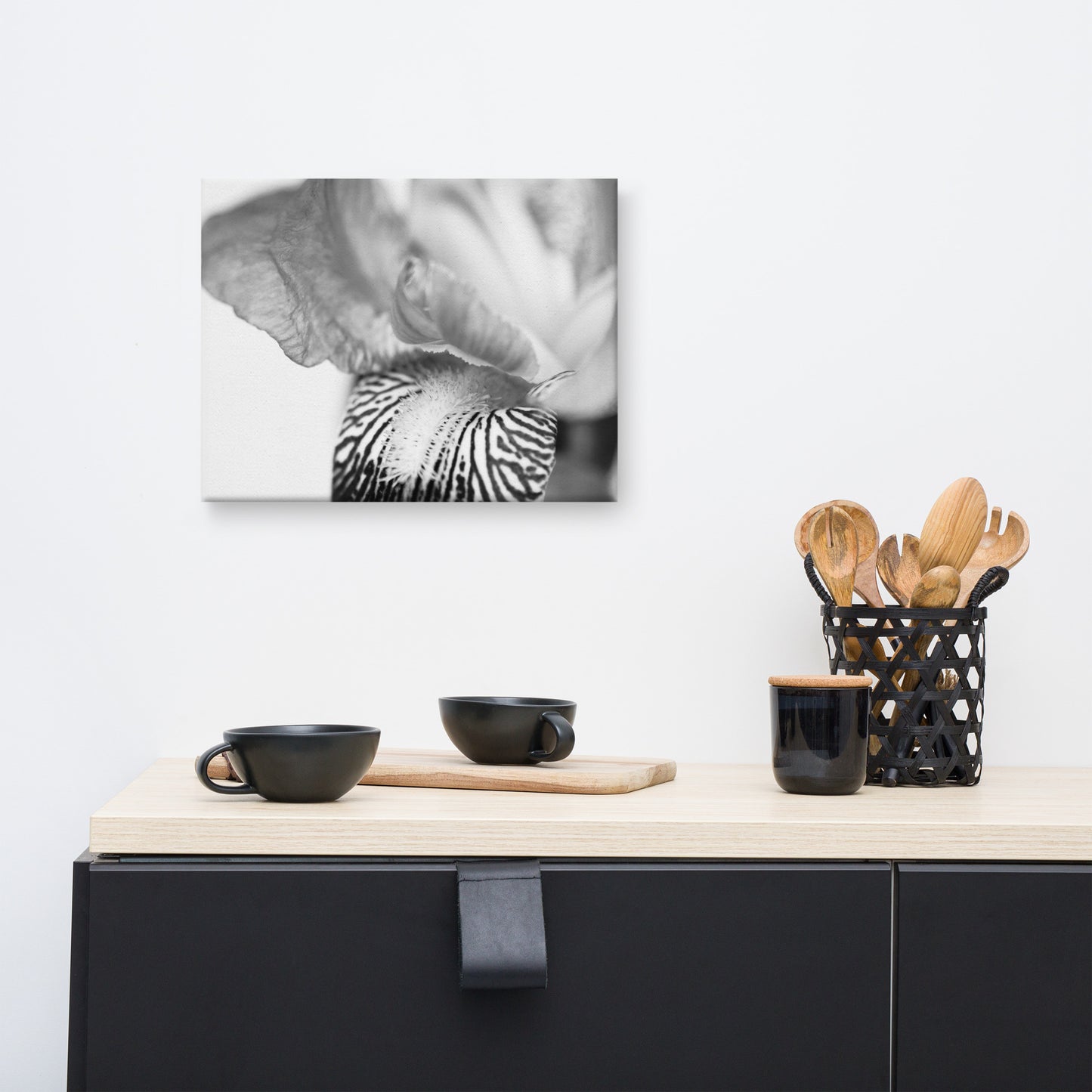 Bold Iris on White Black and White Floral Botanical Nature Photograph Canvas Wall Art Prints