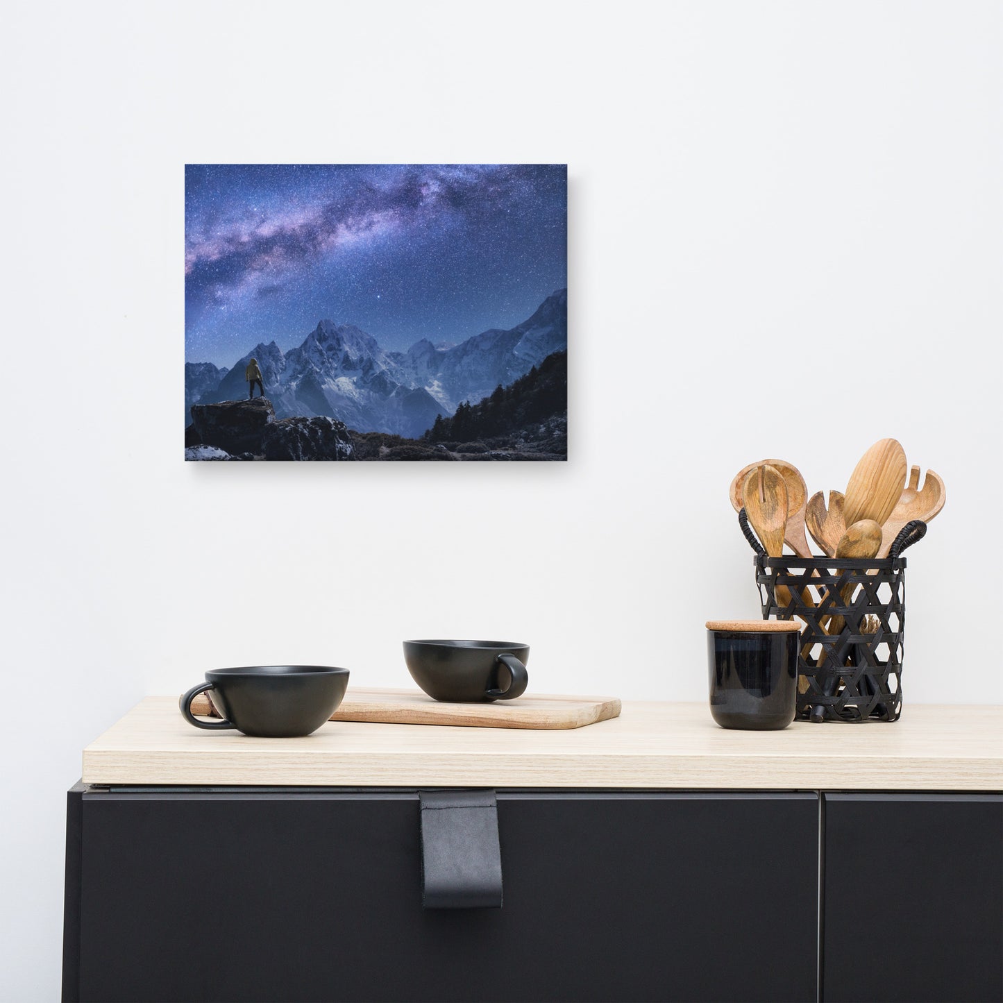 Stone Mountains and Milky Way Night Landscape Photo Canvas Wall Art Print