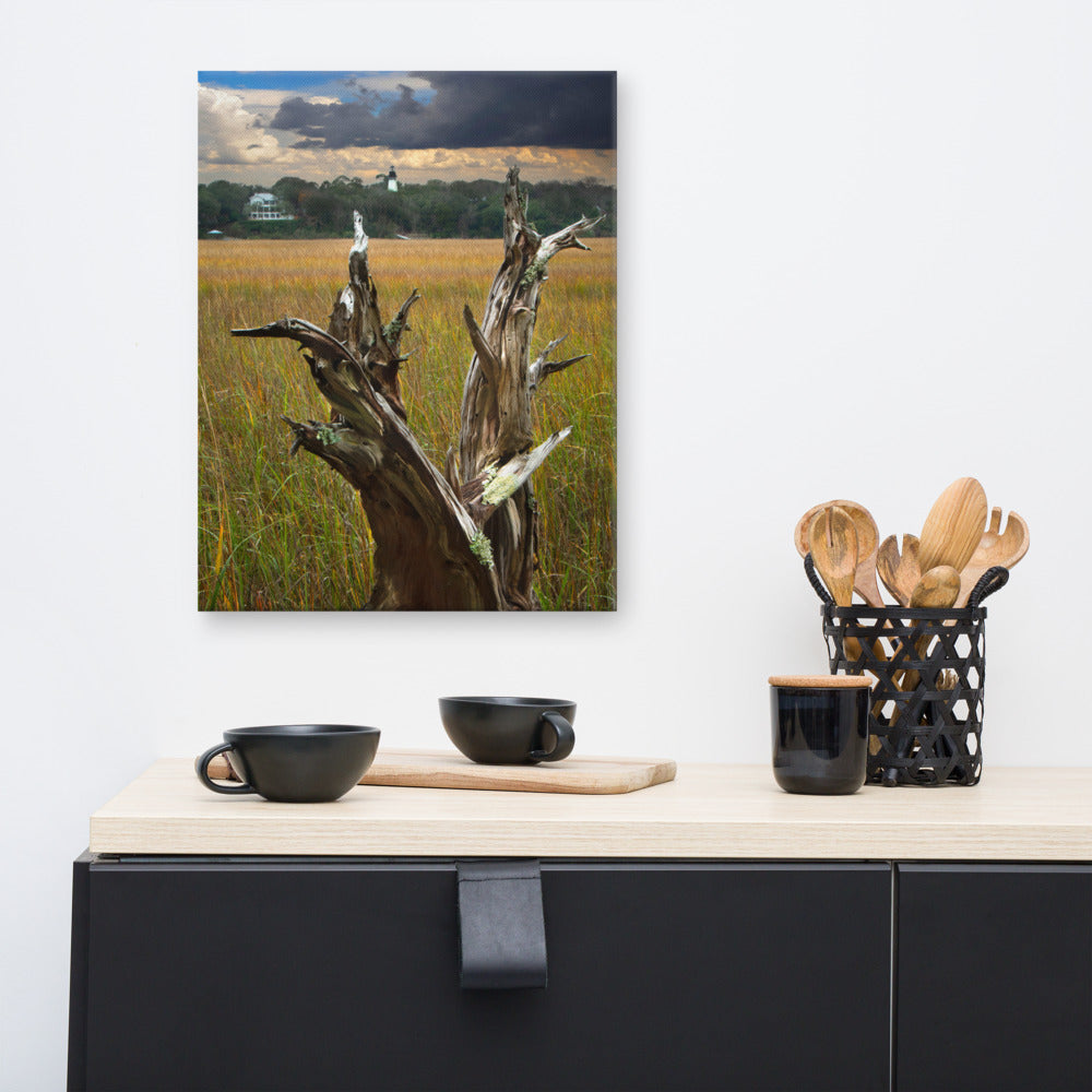 Coastal Chic Wall Decor: Dead Tree and Amelia Lighthouse Coastal Landscape Photo Canvas Wall Art Prints