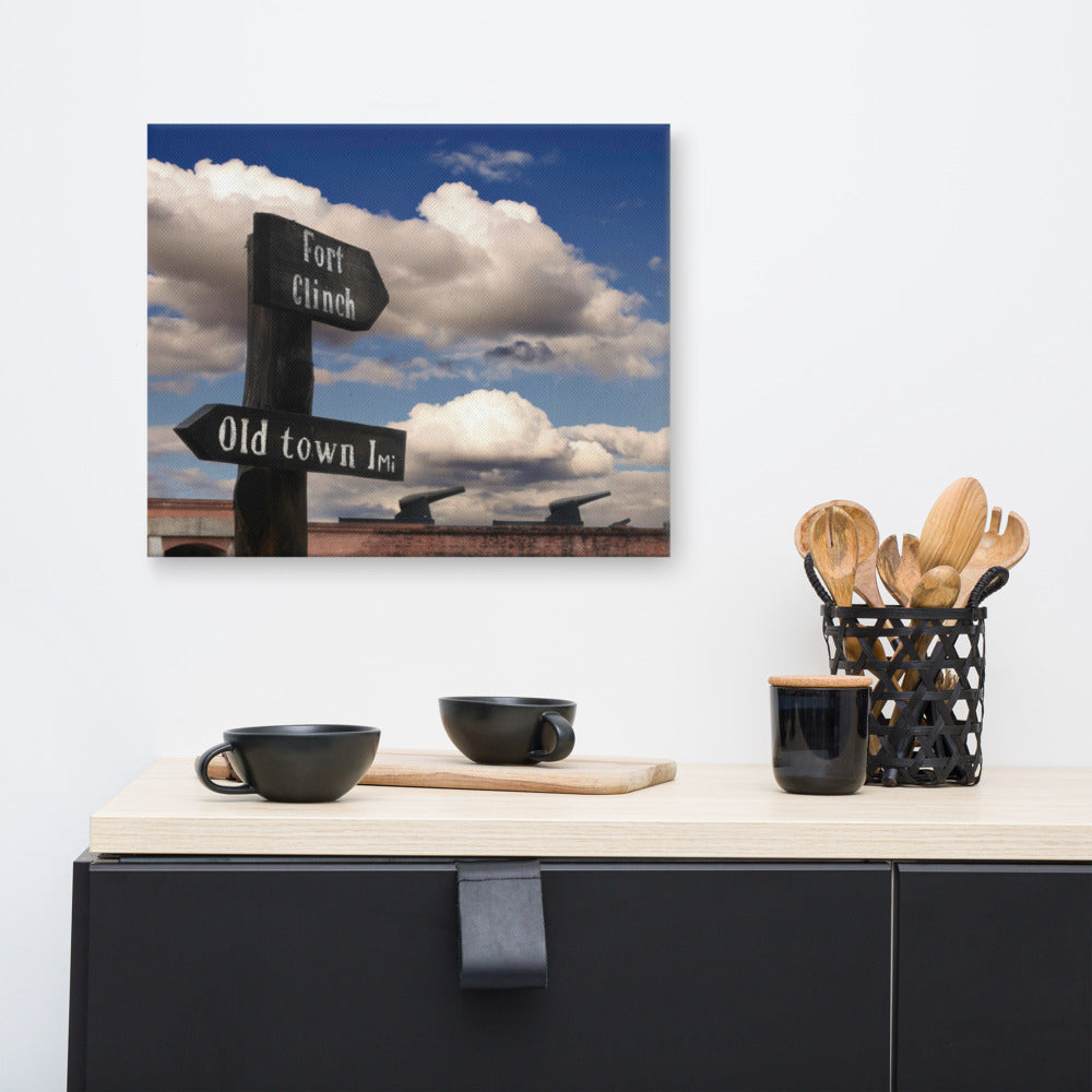 Modern Industrial Artwork: Path Sign and Fort Clinch Urban Landscape Photo Canvas Wall Art Print