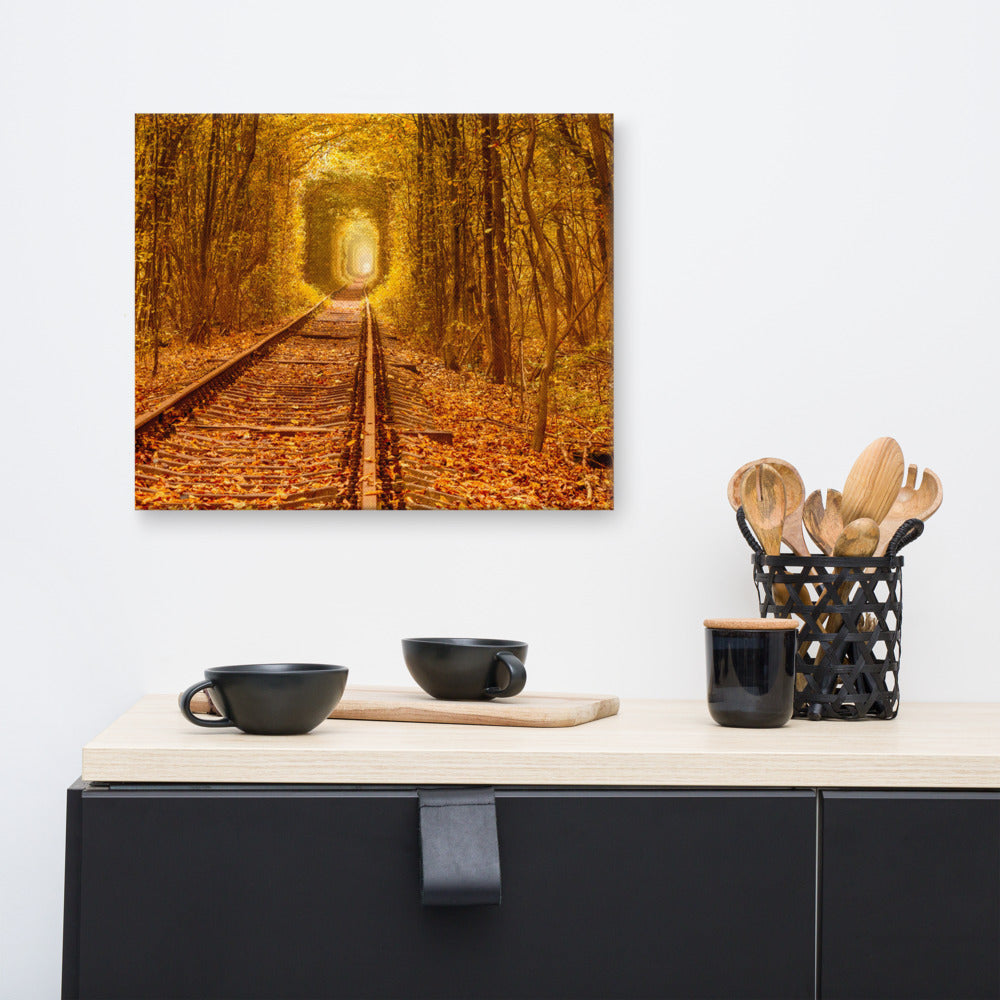Rustic Country Wall Art: Ukraine Forest Railway Tunnel of Love Landscape Photo Canvas Wall Art Print