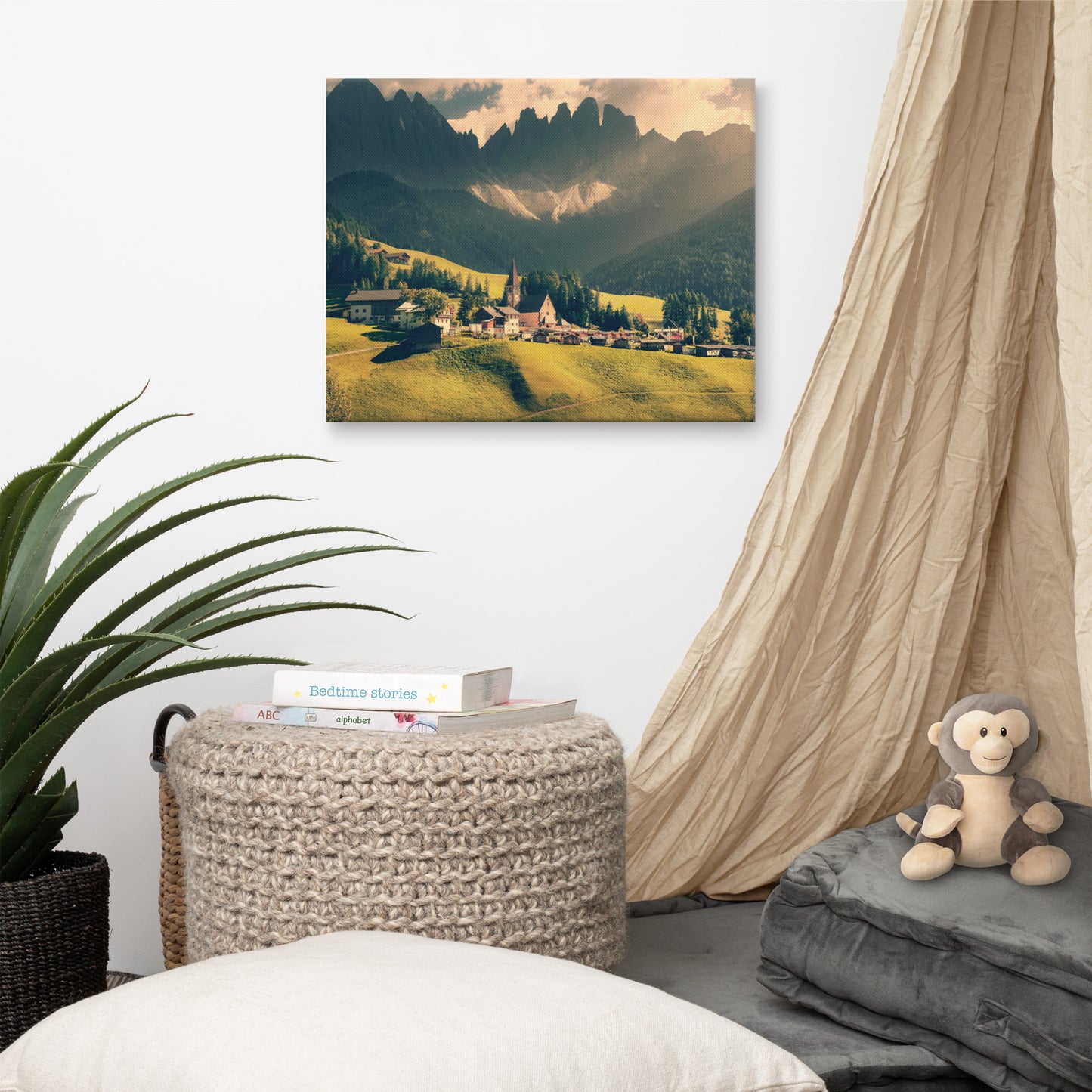 Sun Rays and Santa Maddalena Landscape Photo Canvas Wall Art Prints