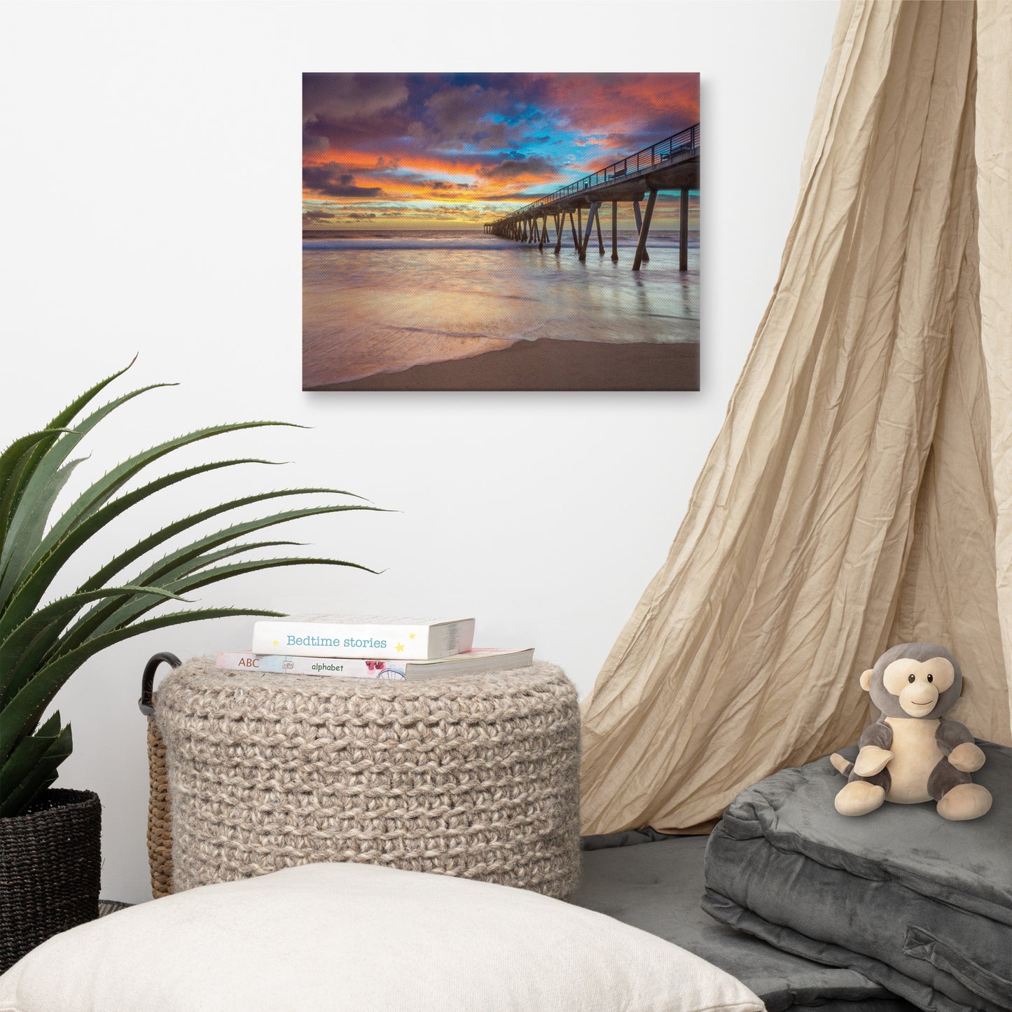 Dreamy Pier at Sunset Landscape Photo Canvas Wall Art Prints