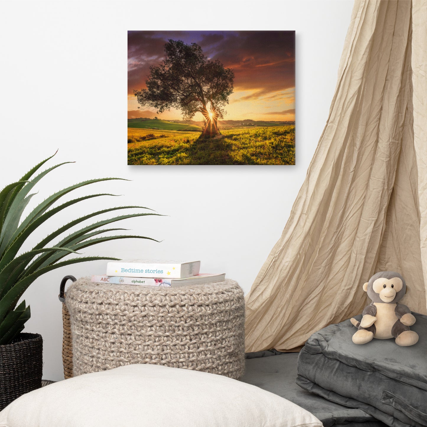 Countryside Olive Tree Sunset Landscape Photo Canvas Wall Art Prints
