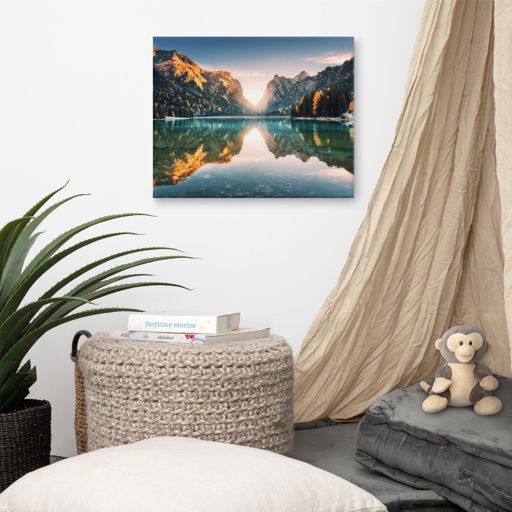 Sunrise Misty Mountain Lake Lively Color Effect Landscape Photo Canvas Wall Art Prints