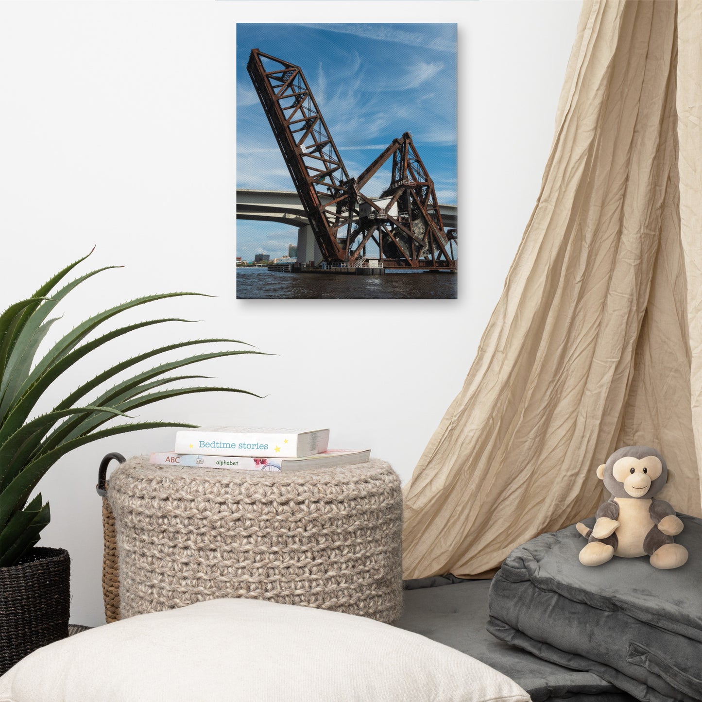 Train Drawbridge Jacksonville 3 Color Urban Landscape Canvas Wall Art Print
