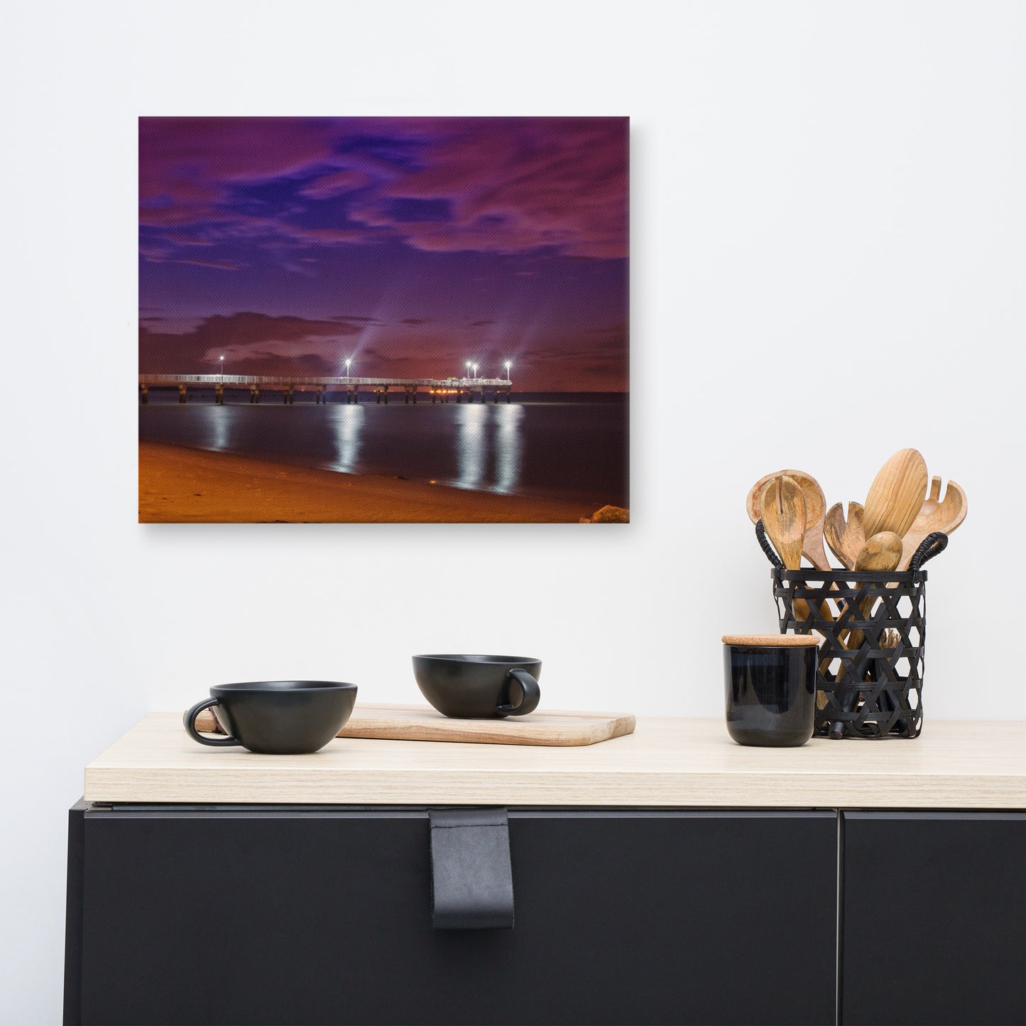The Pier at Woodland Beach Coastal Urban Landscape Traditional Canvas Wall Art Print
