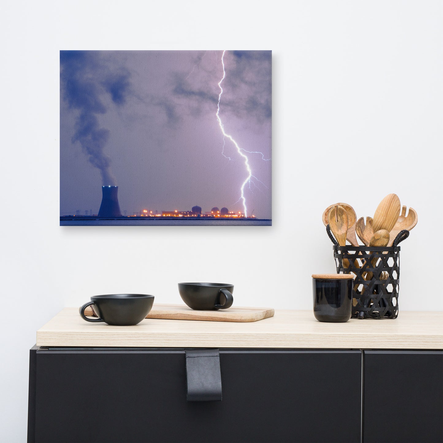 Lightning and Salem Power Plant 2 Urban Landscape Traditional Canvas Wall Art Print