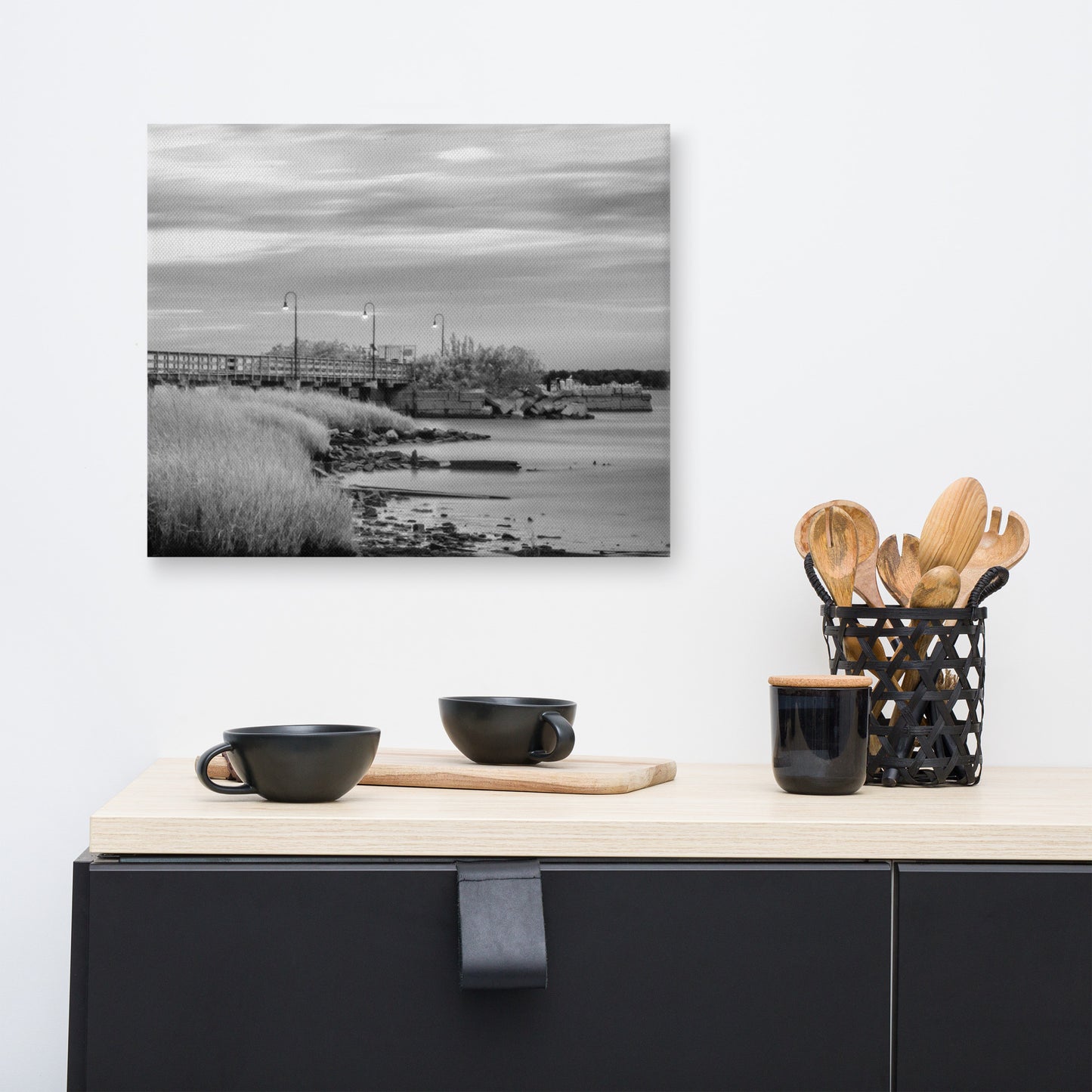 Historic New Castle 2 Black and White Coastal Landscape Canvas Wall Art Prints
