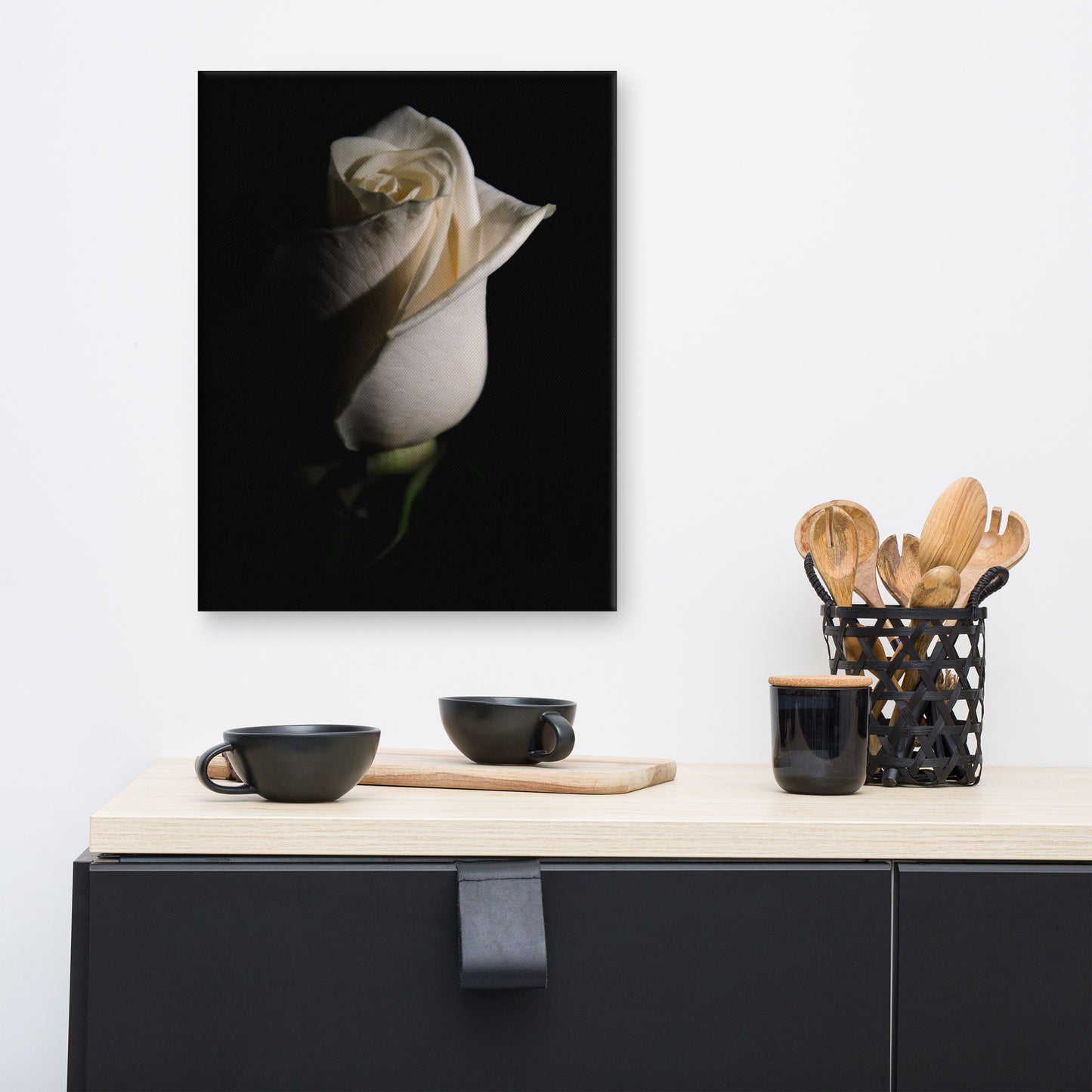 White Rose Low Key Floral Botanical Nature Photo Canvas Wall Art Prints