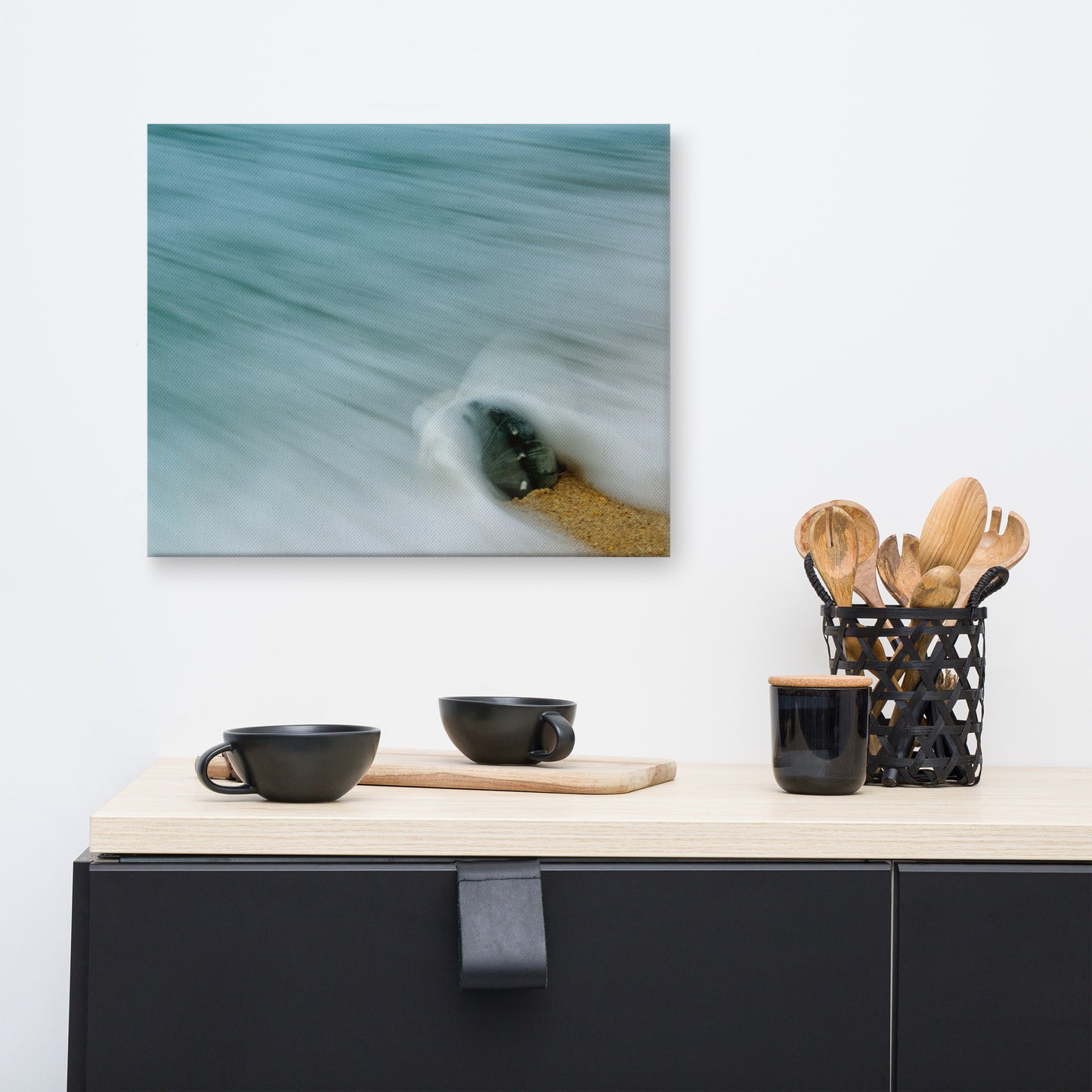 Whelk Seashell and Misty Wave Coastal Nature Photograph Canvas Wall Art Prints