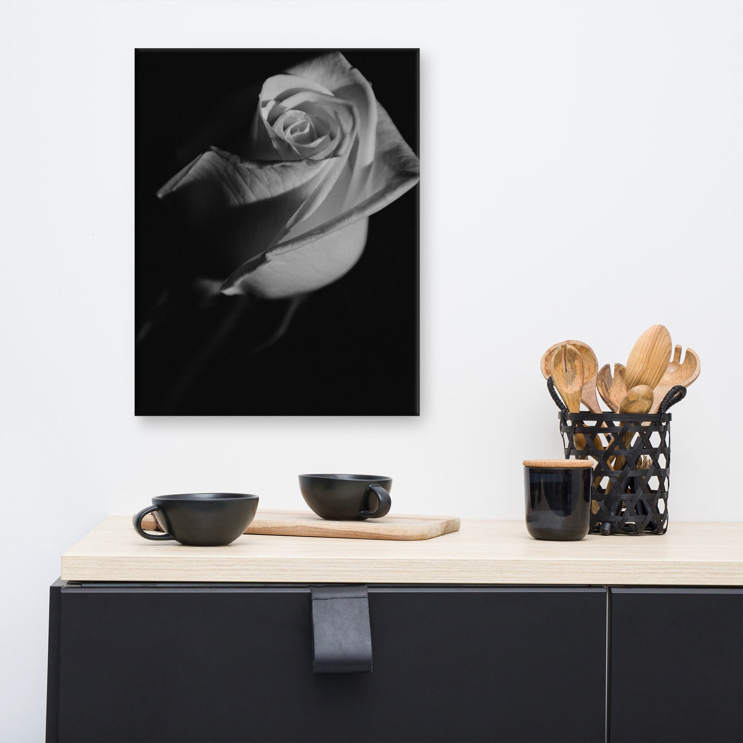 Rose on Black Black and White Floral Botanical Nature Photo Canvas Wall Art Prints