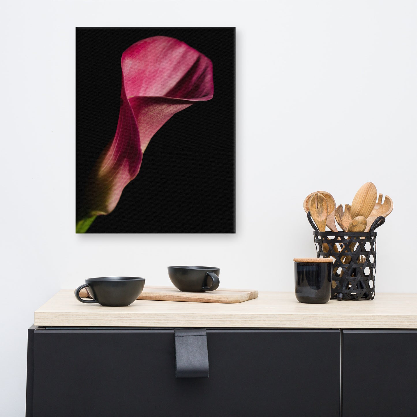 Pink Calla Lily Flower on Black Floral Botanical Nature Photo Canvas Wall Art Prints