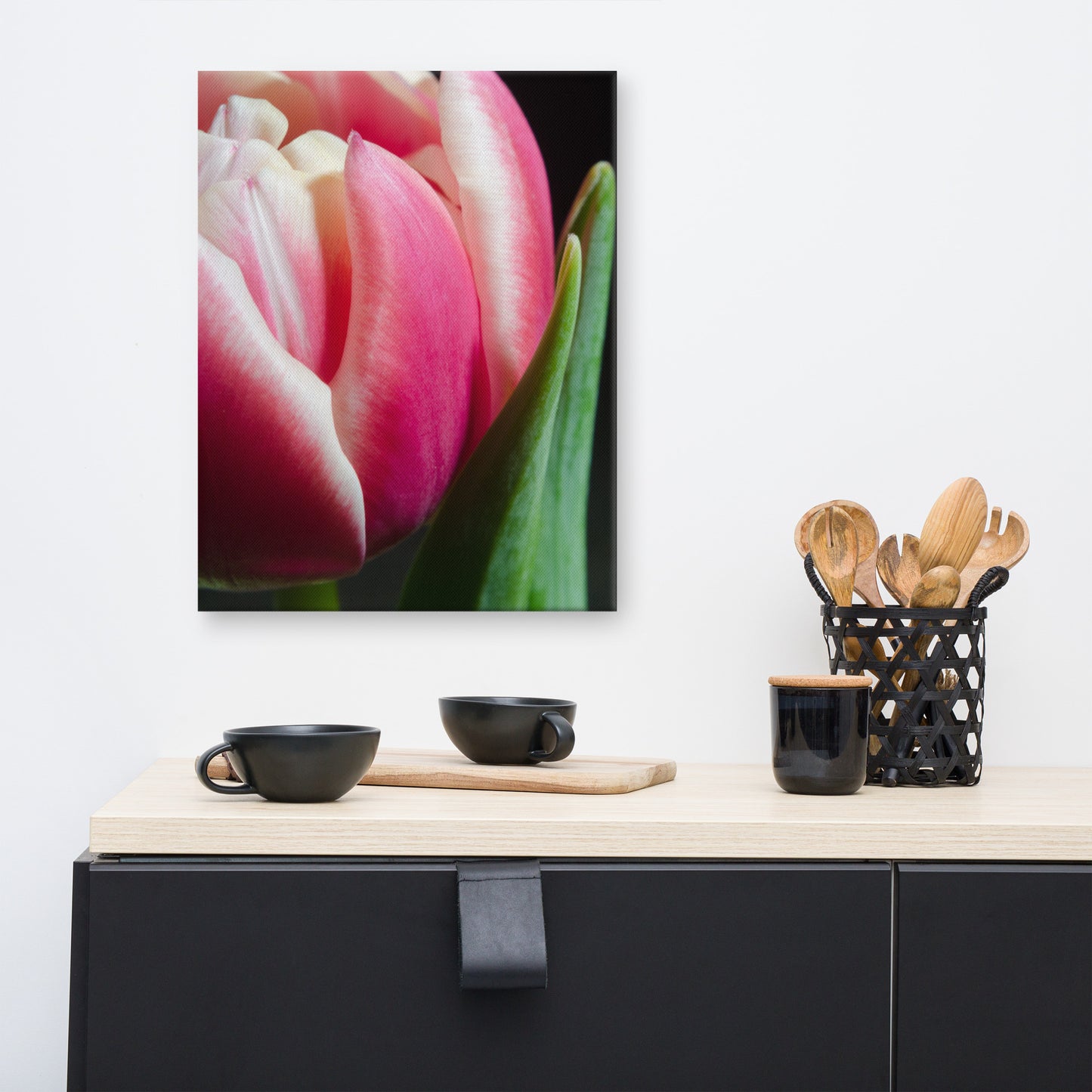 Pink and White Tulip Floral Botanical Nature Photo Canvas Wall Art Prints
