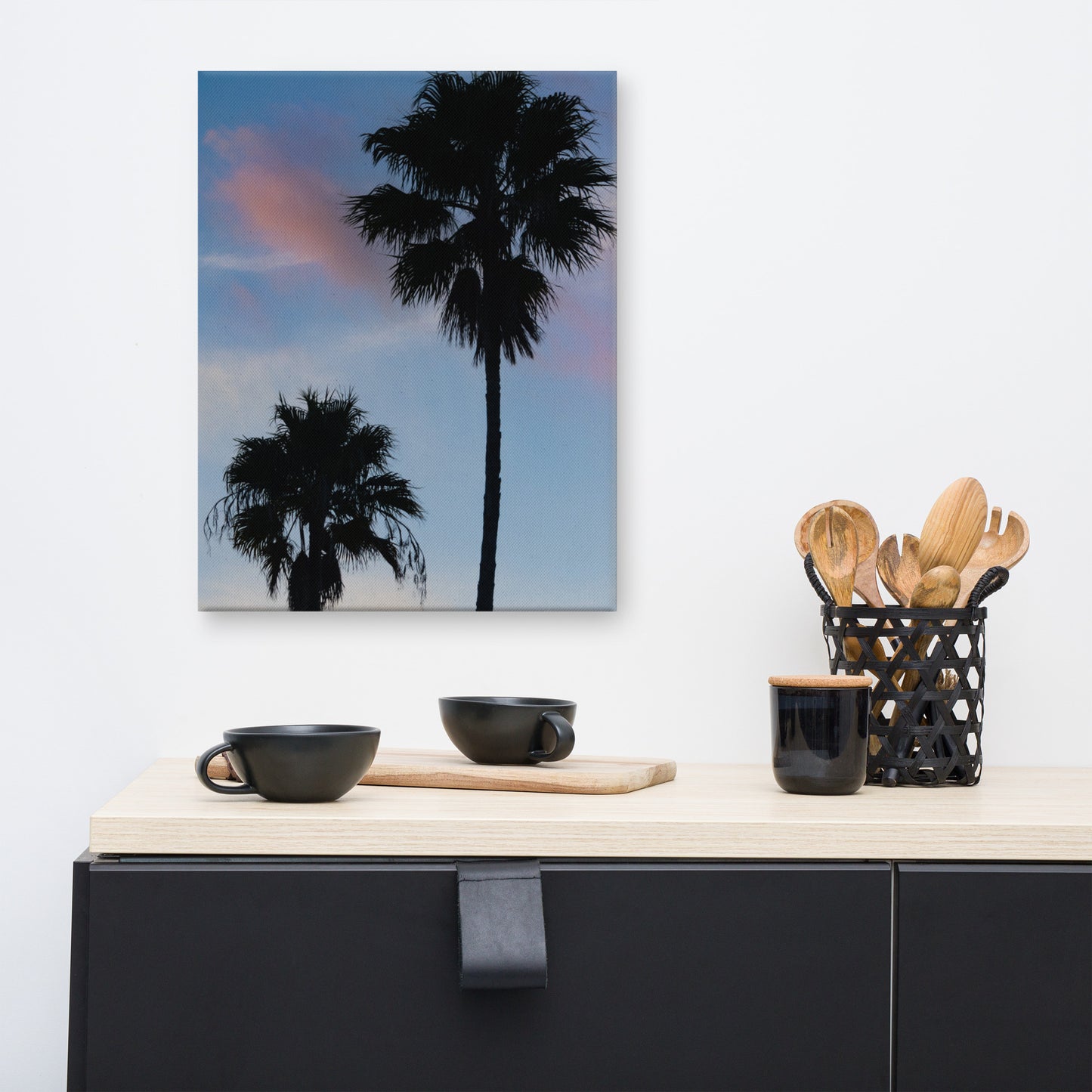 Palm Tree Silhouettes on Blue Sky Botanical Nature Canvas Wall Art Prints