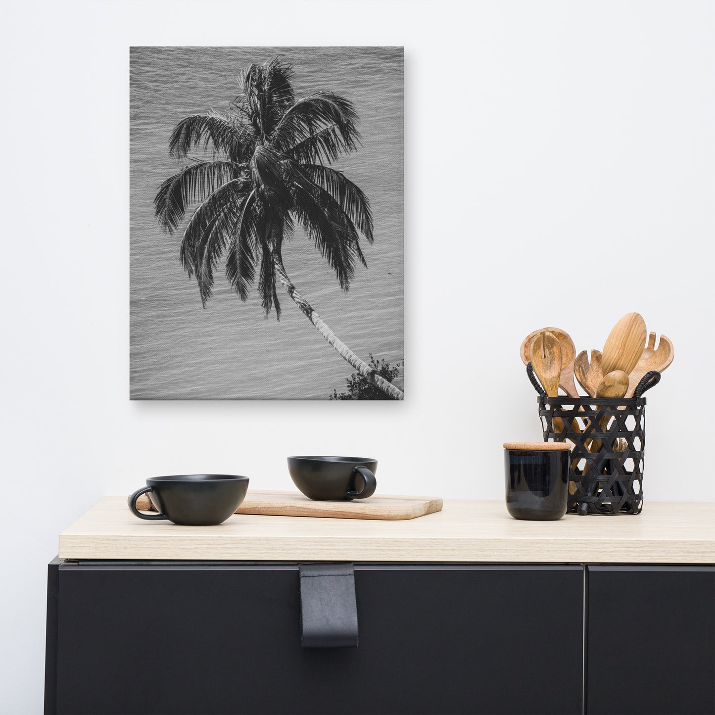 Palm Over Water Black and White Floral Nature Canvas Wall Art Prints