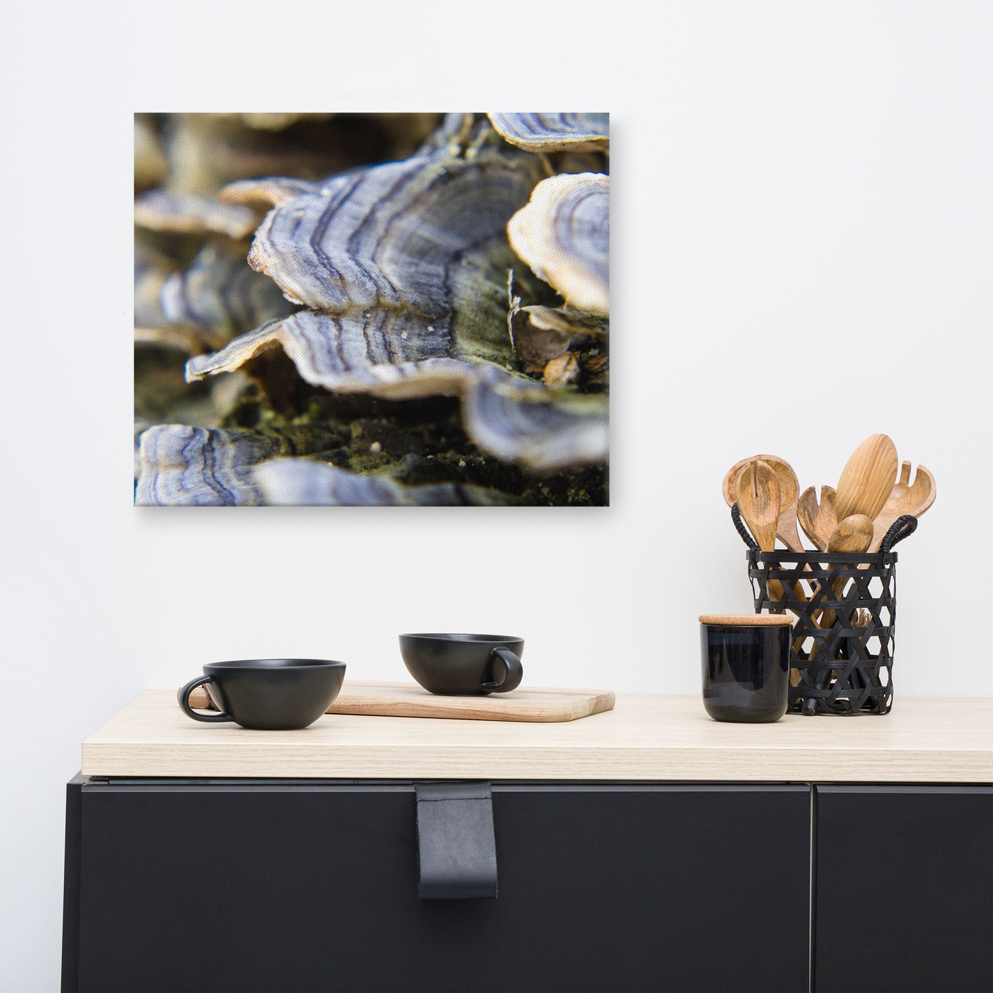 Mushrooms on Log Rustic Botanical Nature Photograph Canvas Wall Art Prints