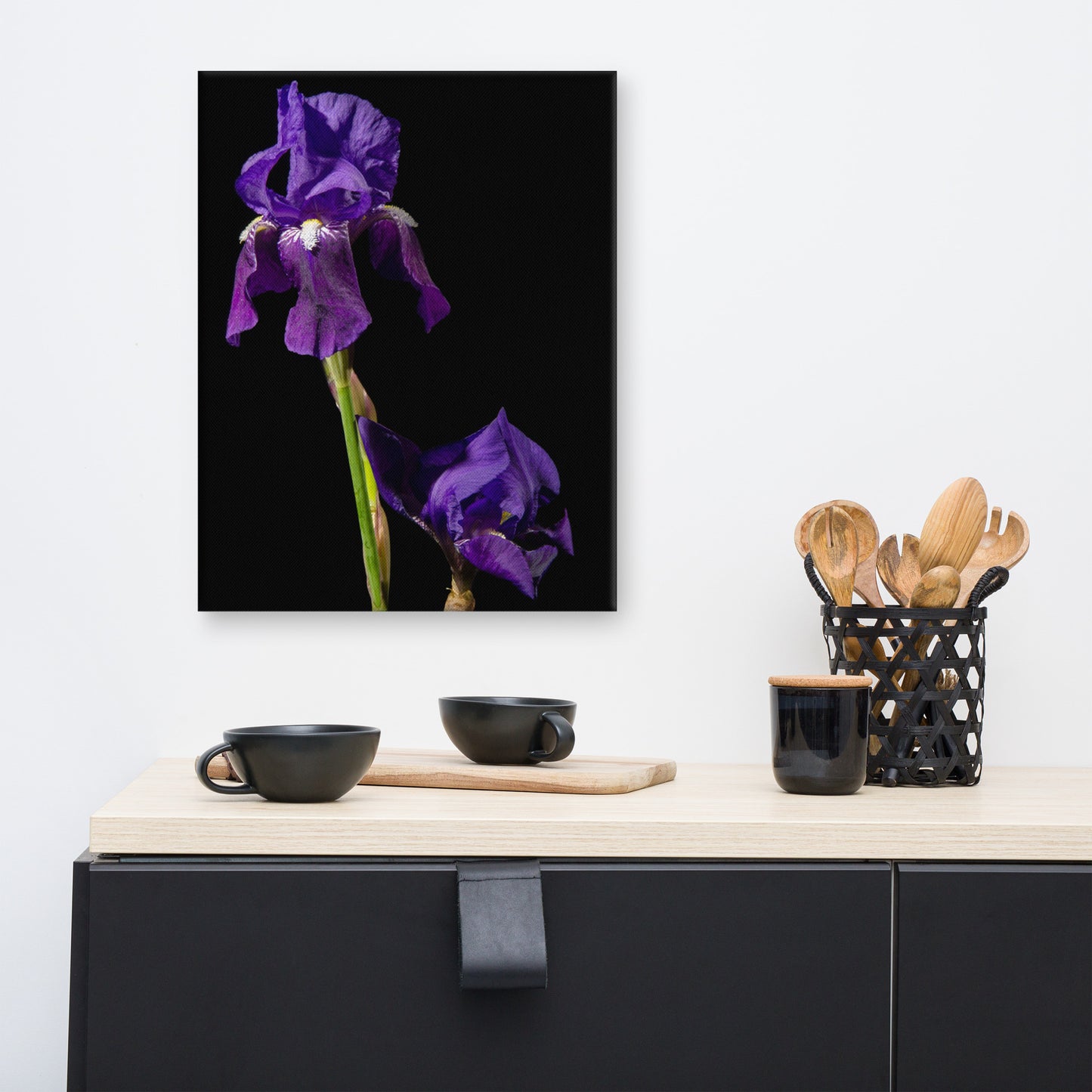 Iris on Black Floral Botanical Nature Photo Canvas Wall Art Prints