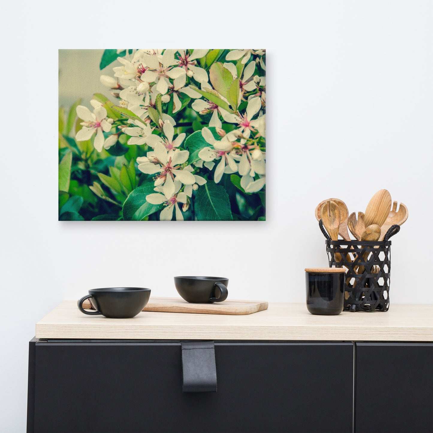 Indian Hawthorn Shrub in Bloom Colorized Floral Botanical Nature Photo Canvas Wall Art Prints