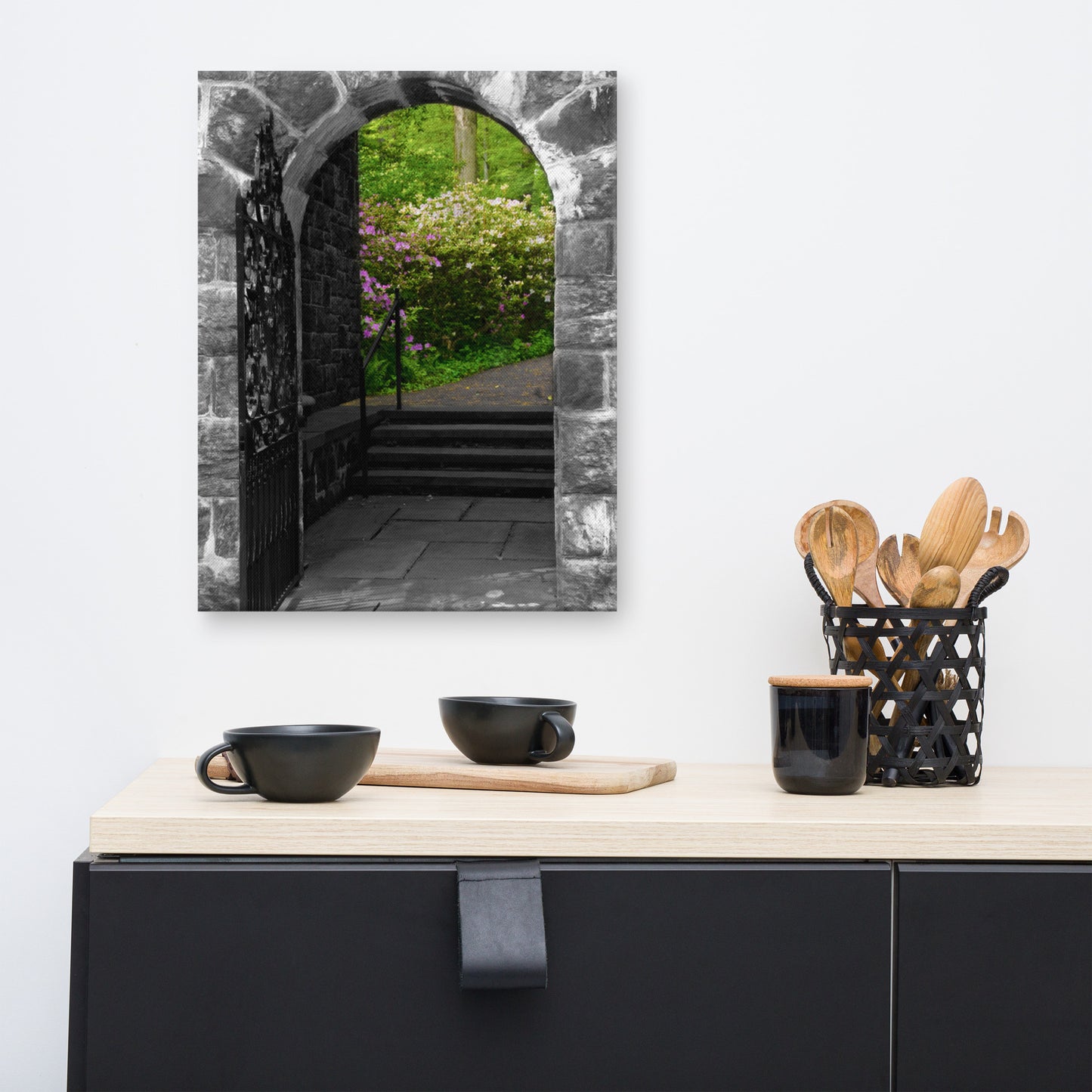 Garden Entryway Black and White Floral Nature Canvas Wall Art Prints