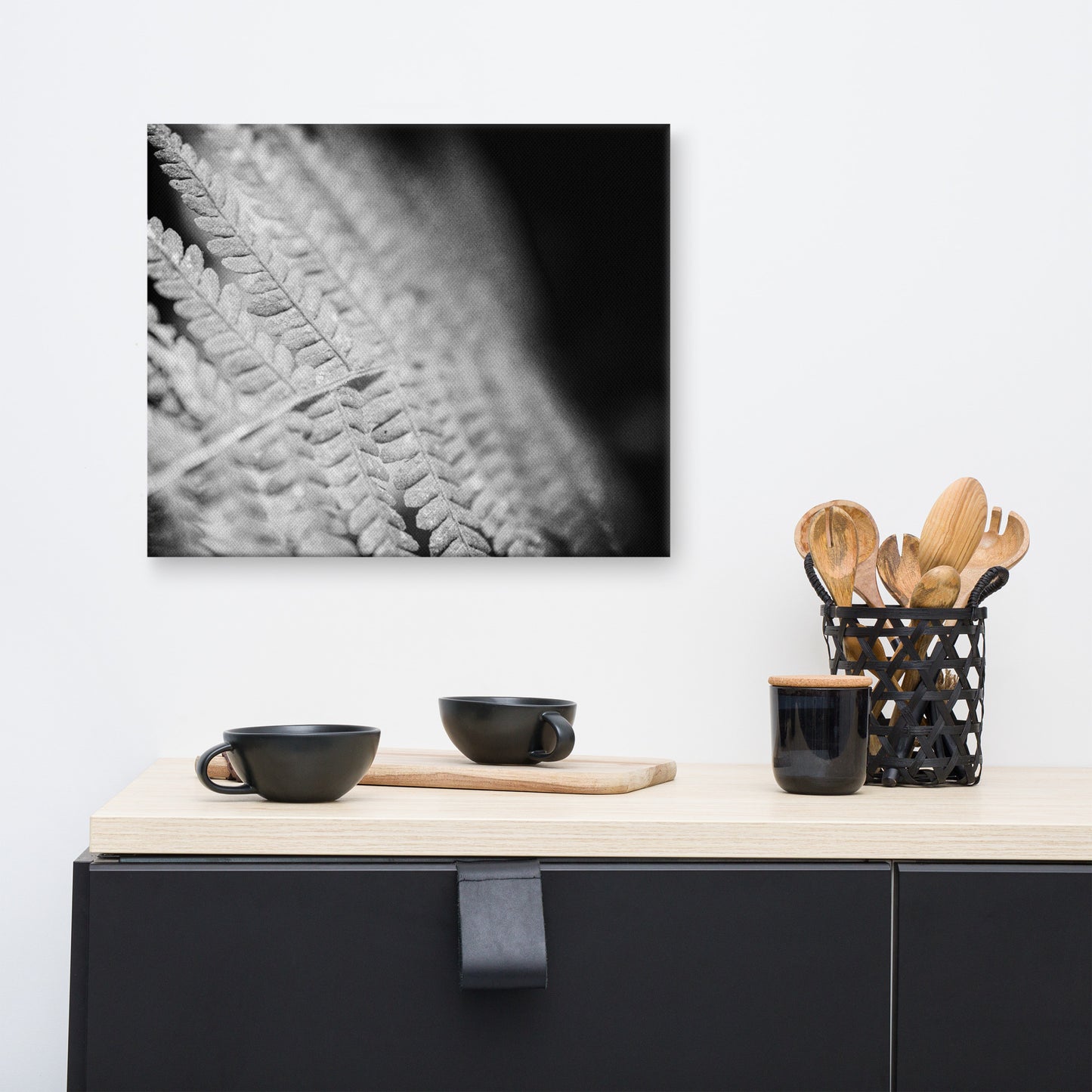 Fern Leaf In the Sunlight Black and White Floral Nature Canvas Wall Art Prints