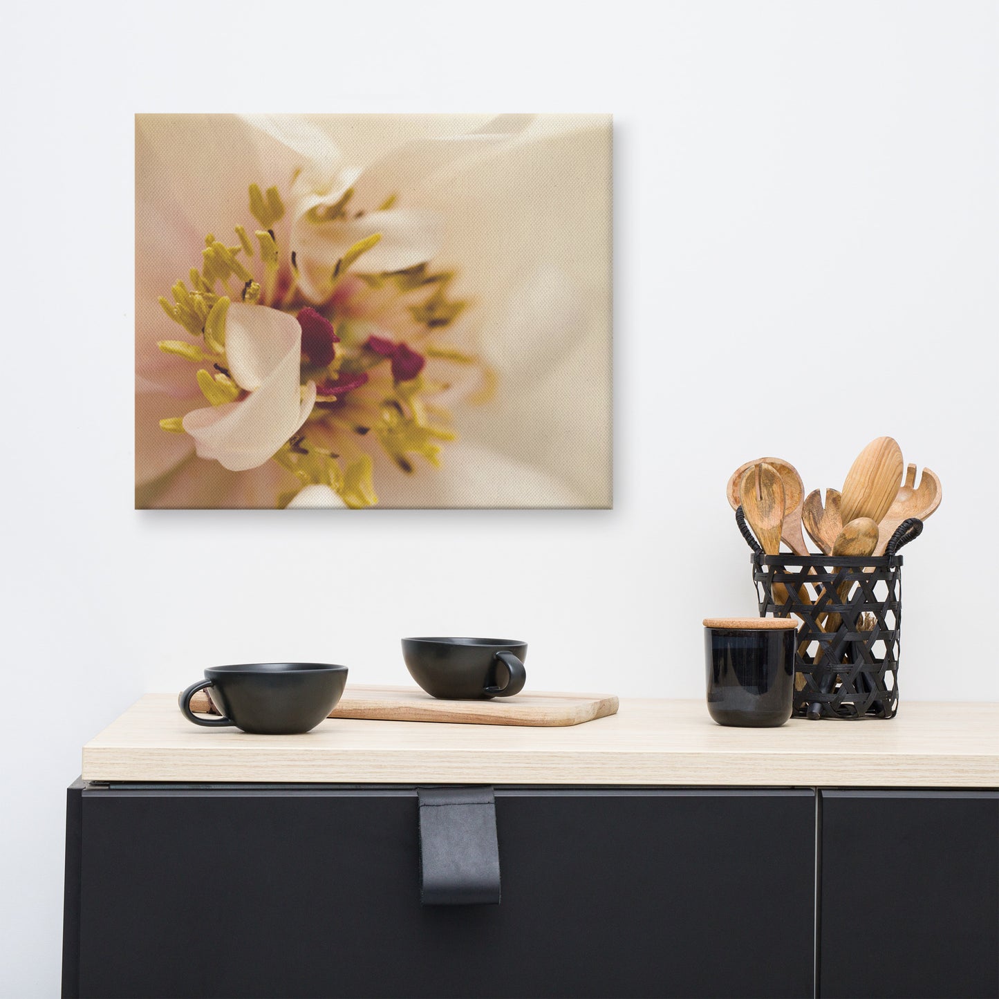 Eye of Peony Moody Midnight Floral Botanical Nature Photo Canvas Wall Art Prints