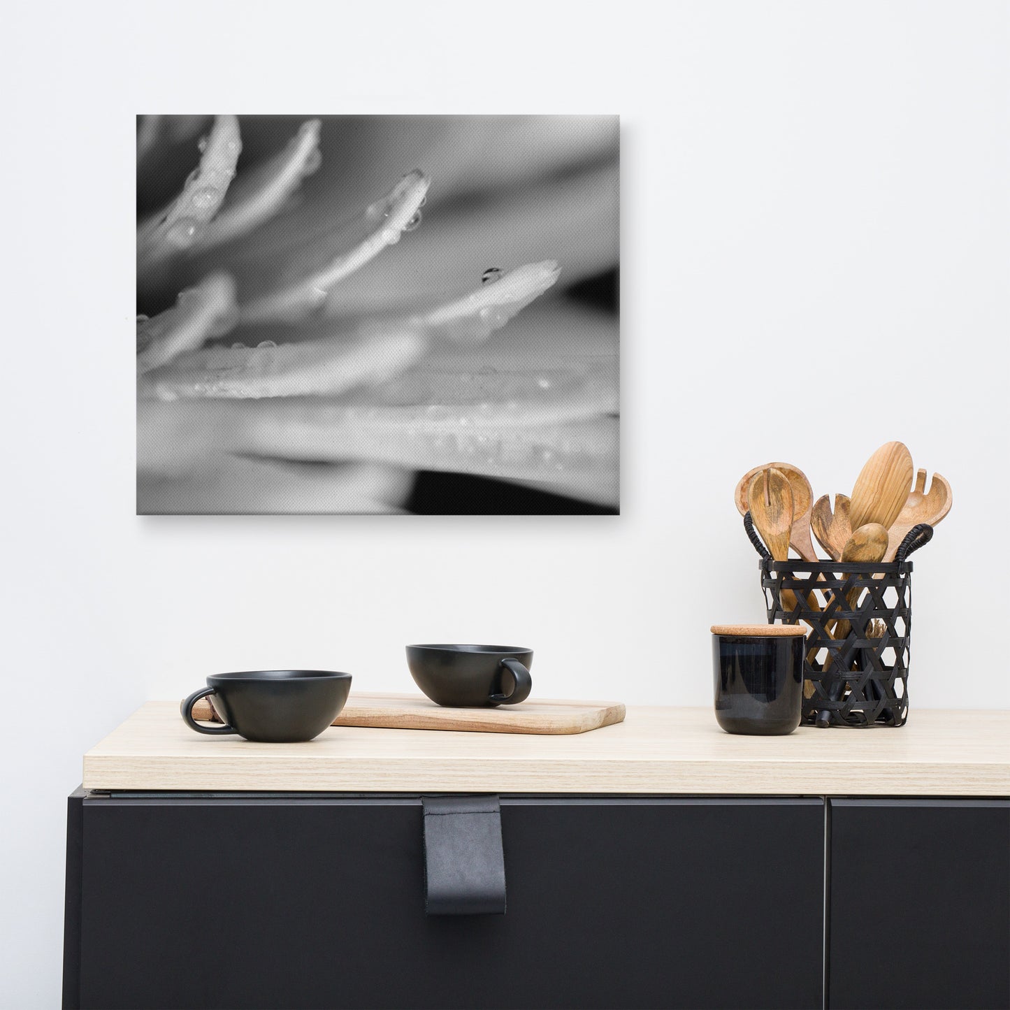 Droplets on Petals Black and White Floral Botanical Nature Photo Canvas Wall Art Prints
