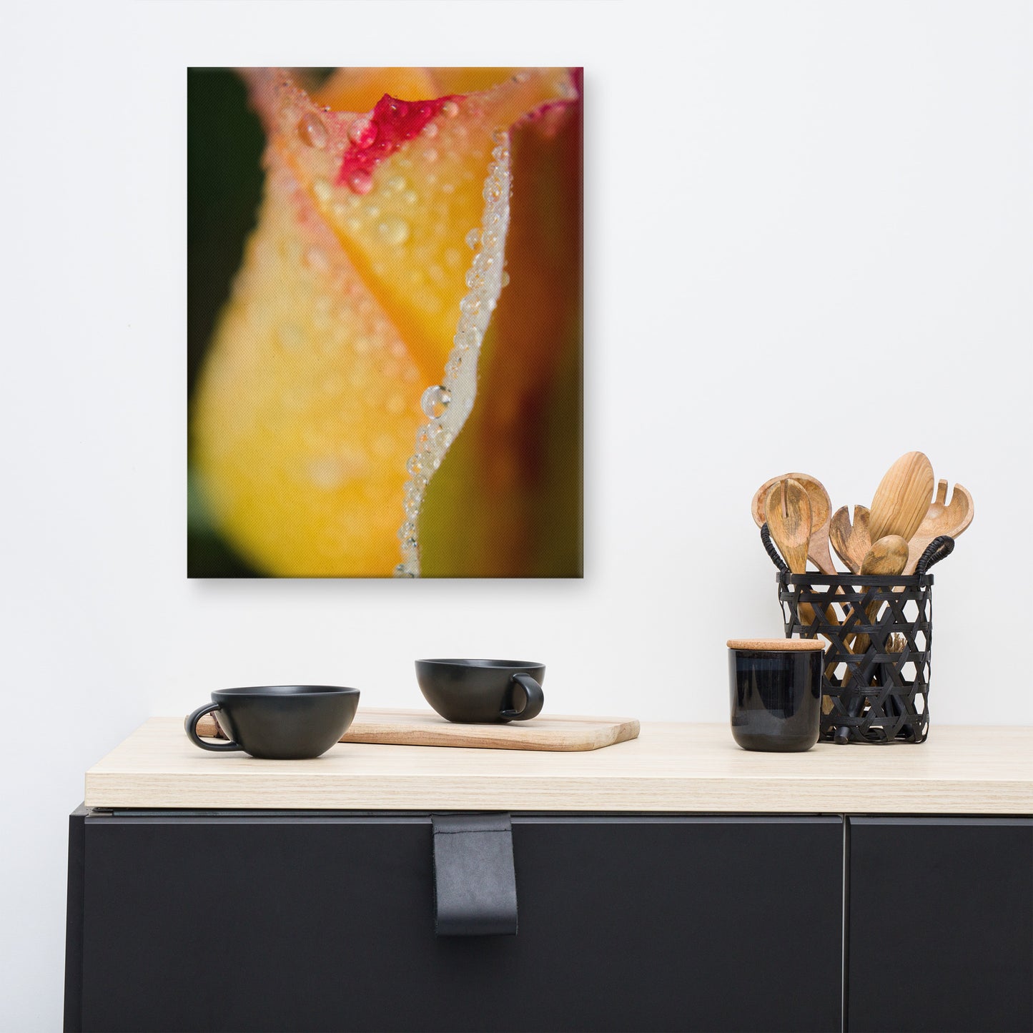 Dew on Yellow Rose Floral Botanical Nature Photo Canvas Wall Art Prints
