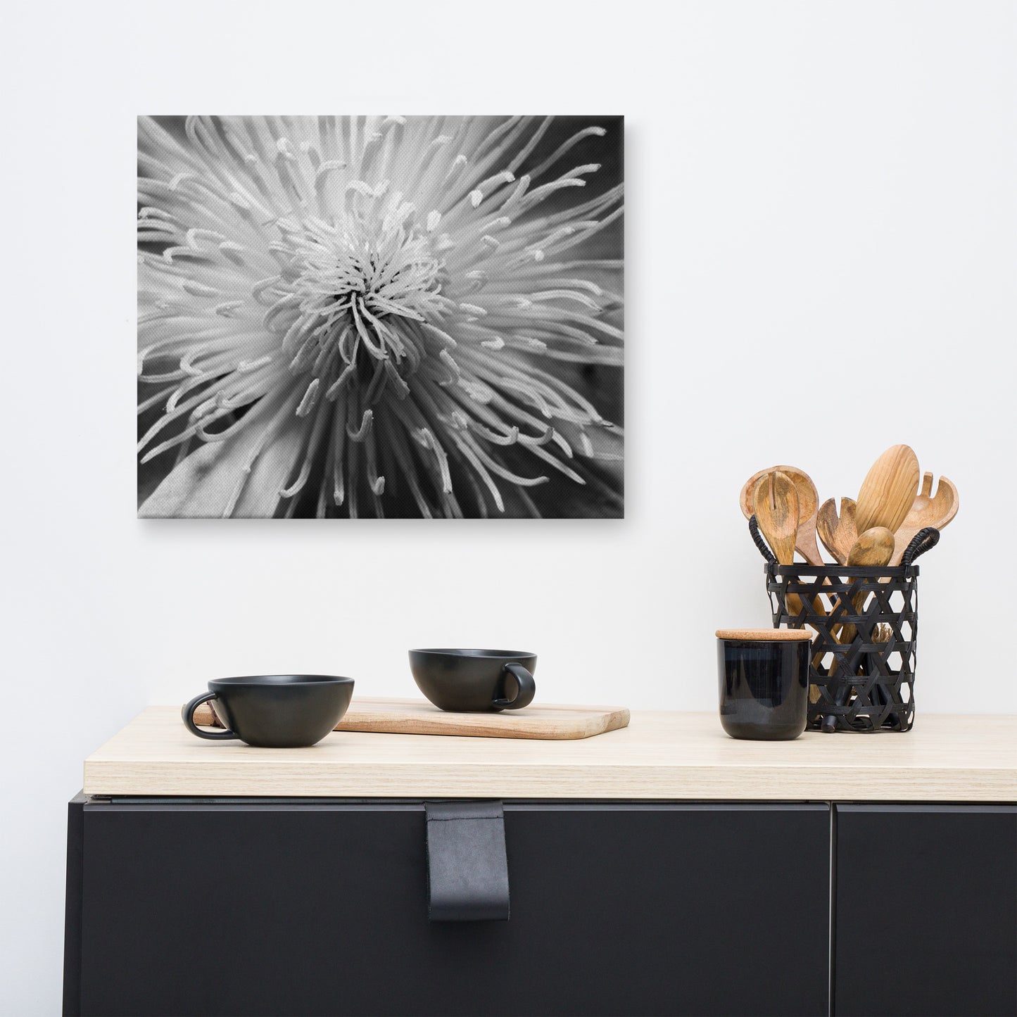 Center of Clematis Black and White Floral Botanical Nature Photograph Canvas Wall Art Prints
