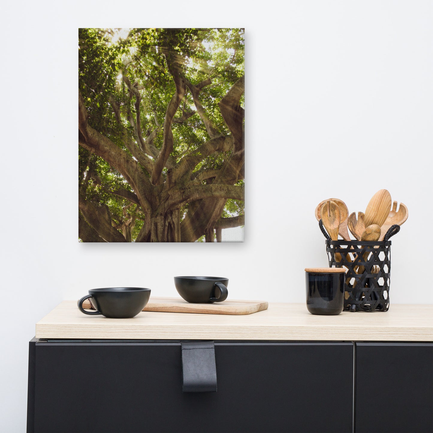 Banyan Tree With Glory Rays of Sunlight Botanical Nature Canvas Wall Art Prints