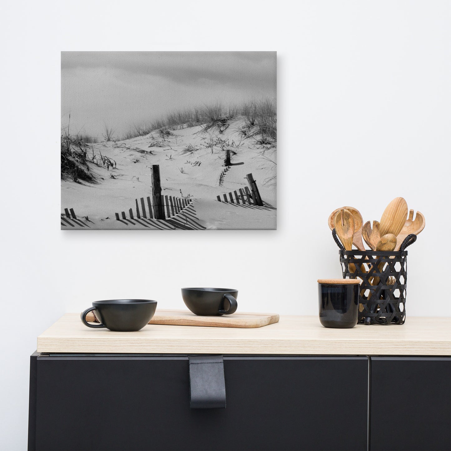 Buried Fences Black and White Coastal Landscape Canvas Wall Art Prints