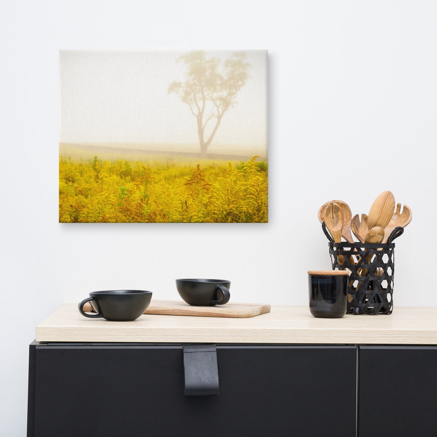Dreams of Goldenrod and Fog Rustic Floral Landscape Photograph Canvas Wall Art Prints