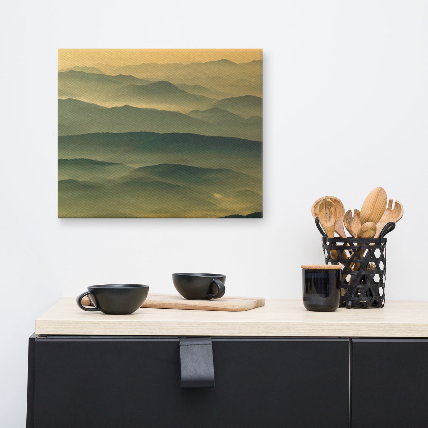 Foggy Mountain Layers at Sunset Rural Landscape Canvas Wall Art Prints