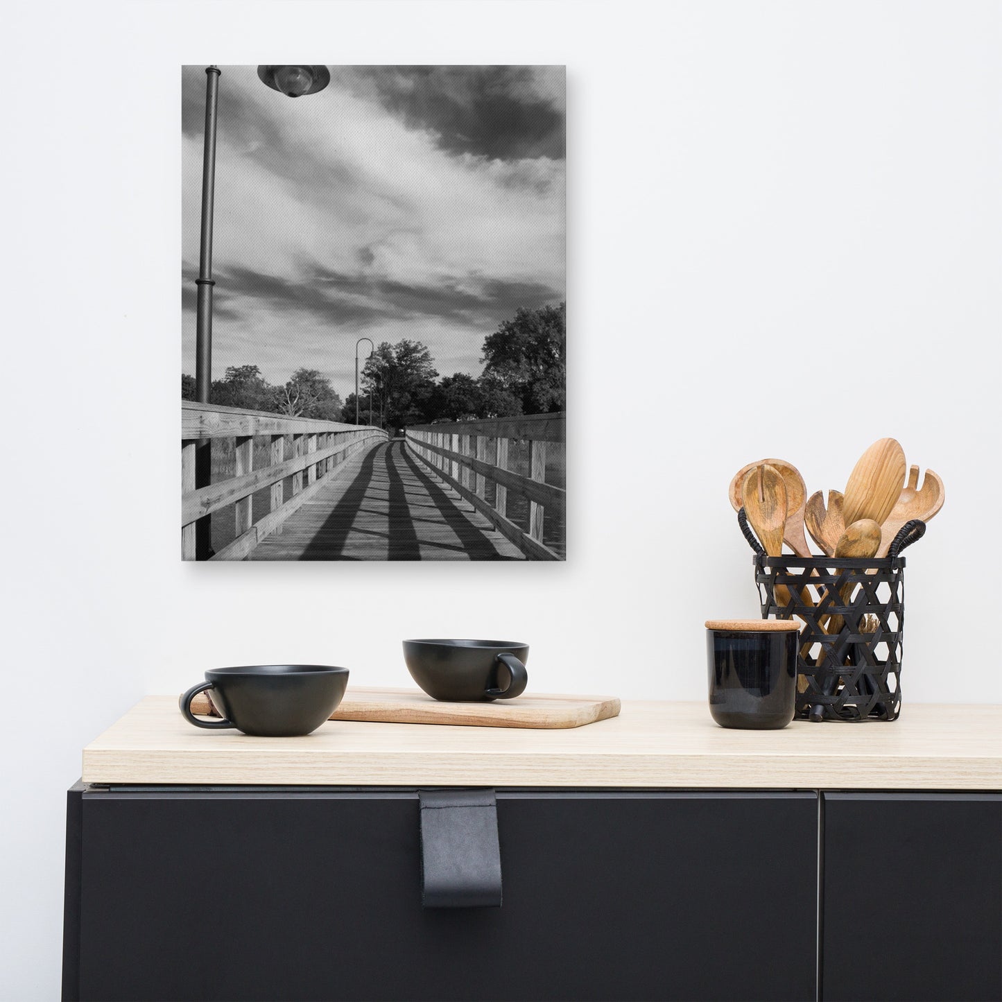 Follow the Lines Black and White Coastal Landscape Canvas Wall Art Prints