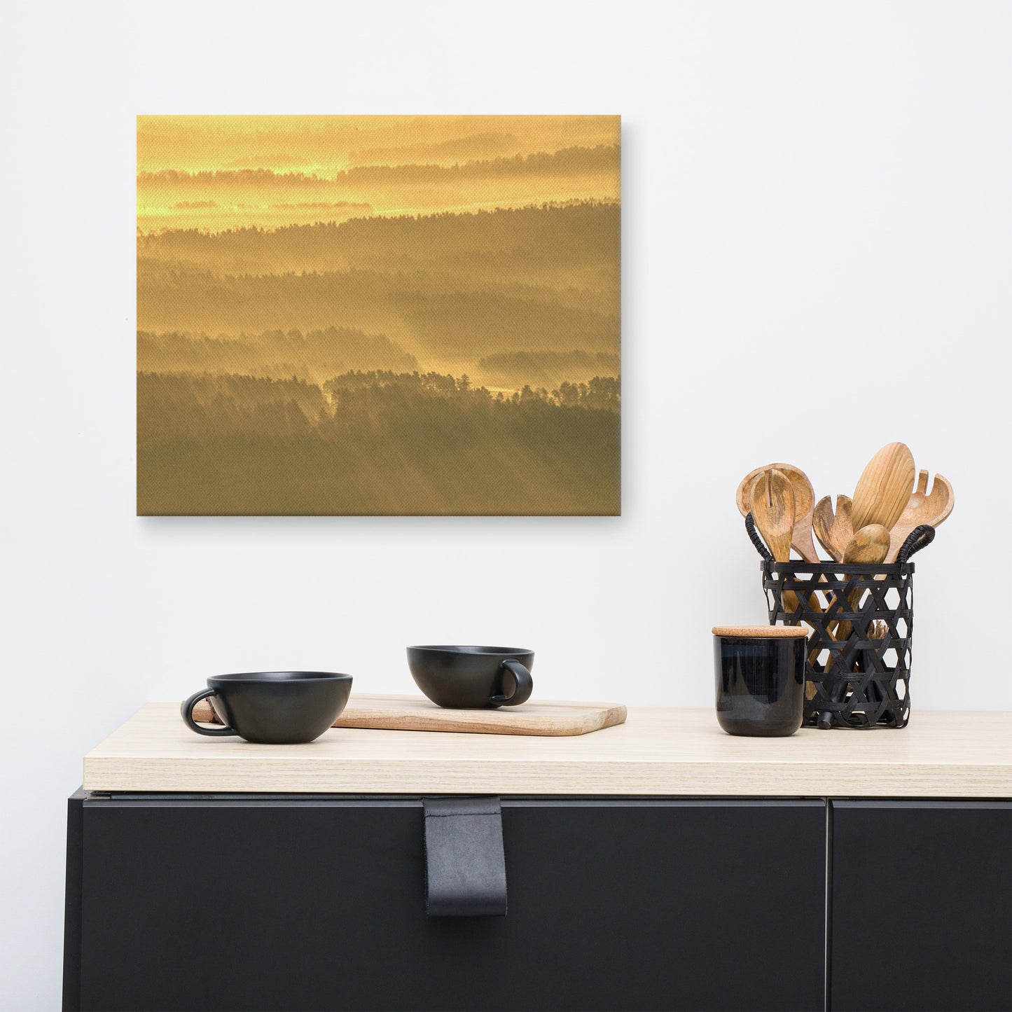 Golden Mist Valley - Hills & Mountain Range Rural Landscape Canvas Wall Art Prints