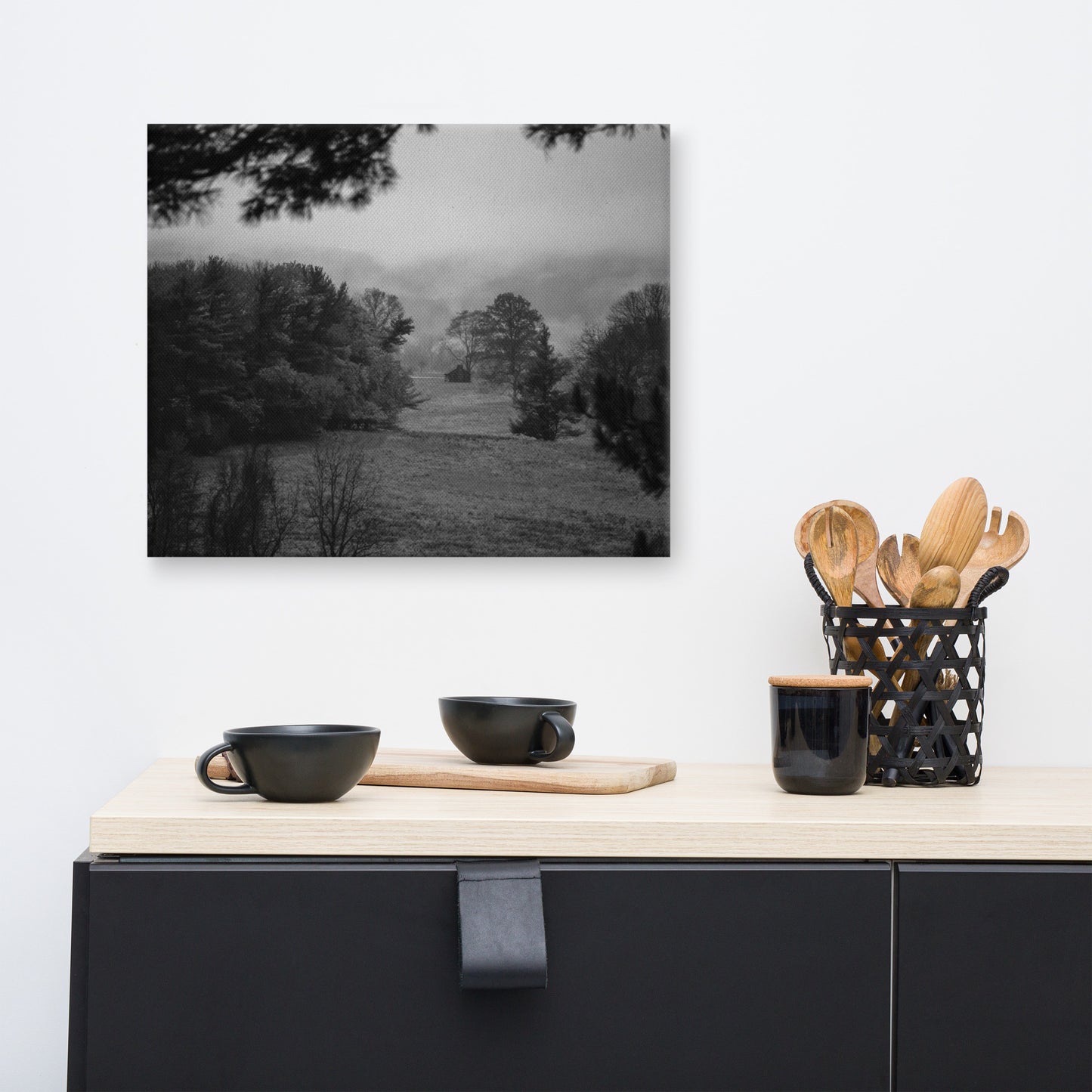 Mist of Valley Forge Black and White Rural Landscape Canvas Wall Art Prints