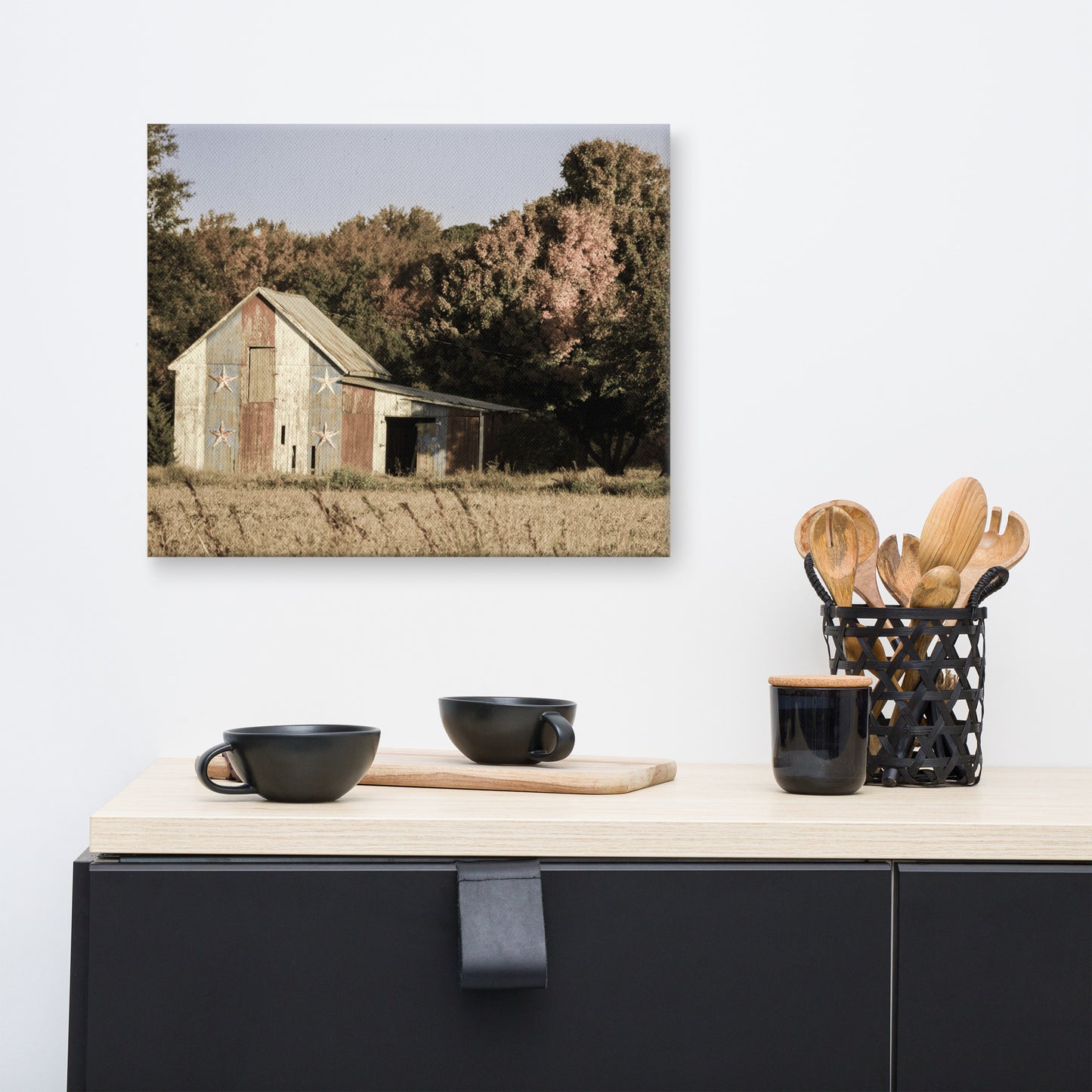 Patriotic Barn in Field Aged Rural Landscape Canvas Wall Art Prints