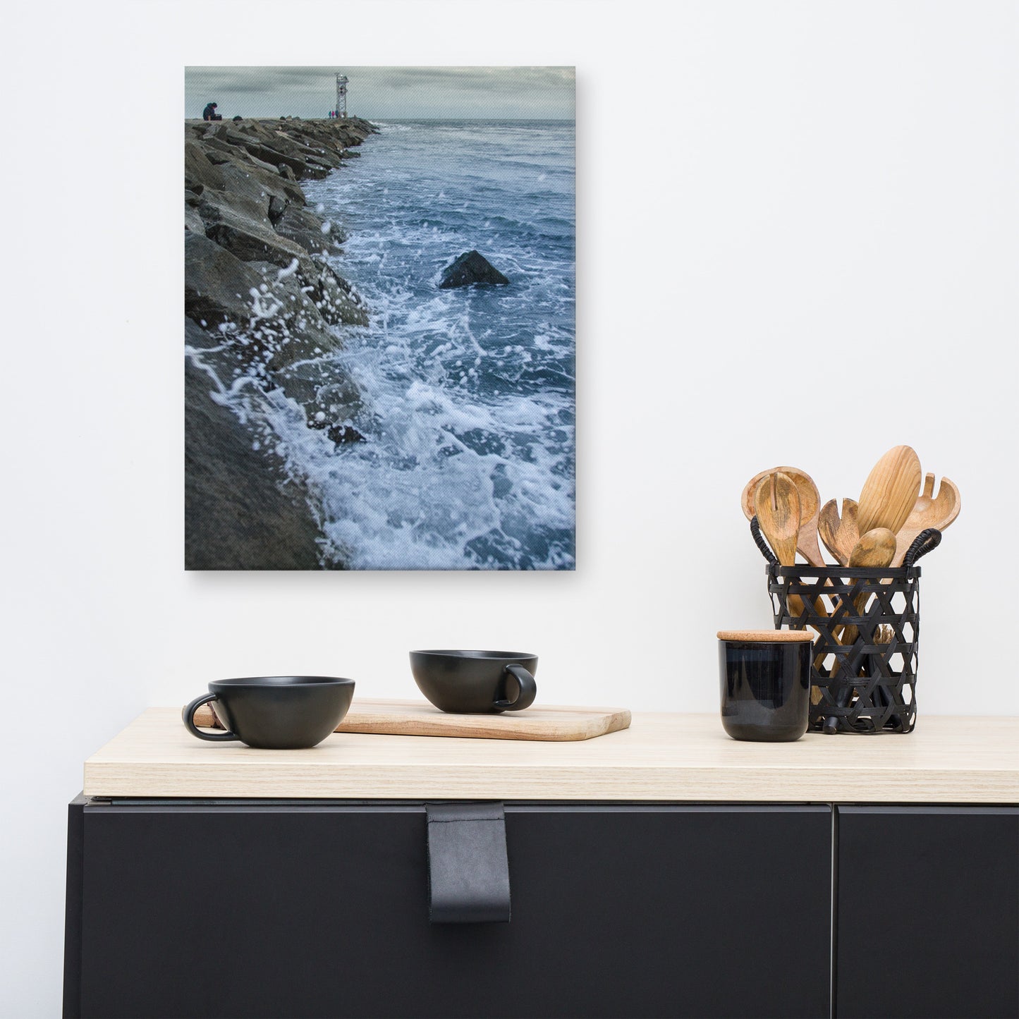 Splashing on the Jetty Coastal Landscape Canvas Wall Art Prints