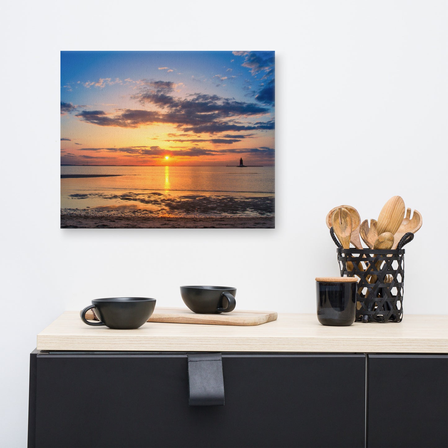 Sunset at Breakwater Lighthouse Coastal Landscape Canvas Wall Art Prints