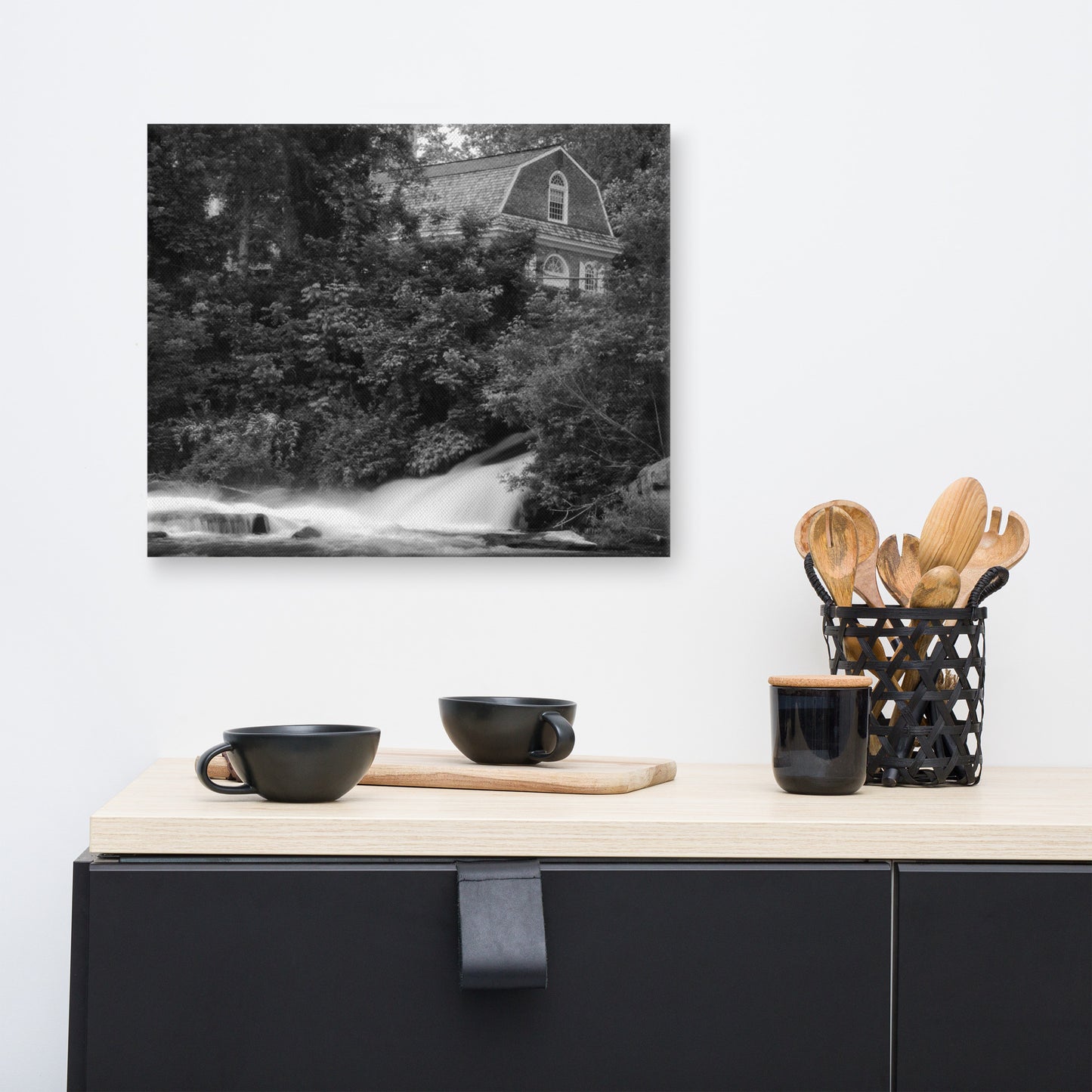 The Brandywine River & First Presbyterian Church Black & White Canvas Wall Art Prints